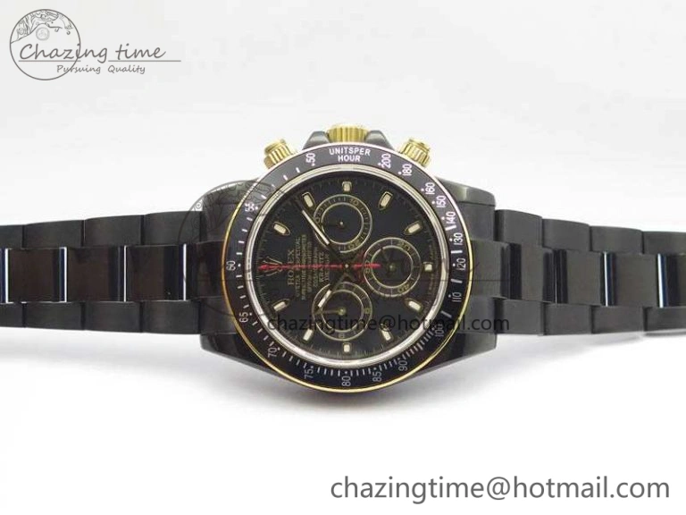 QuickDry Daytona Kravitz YG DLC BP Maker Best Edition Black Dial On DLC Bracelet A4130 (Free Leather Strap) 3572