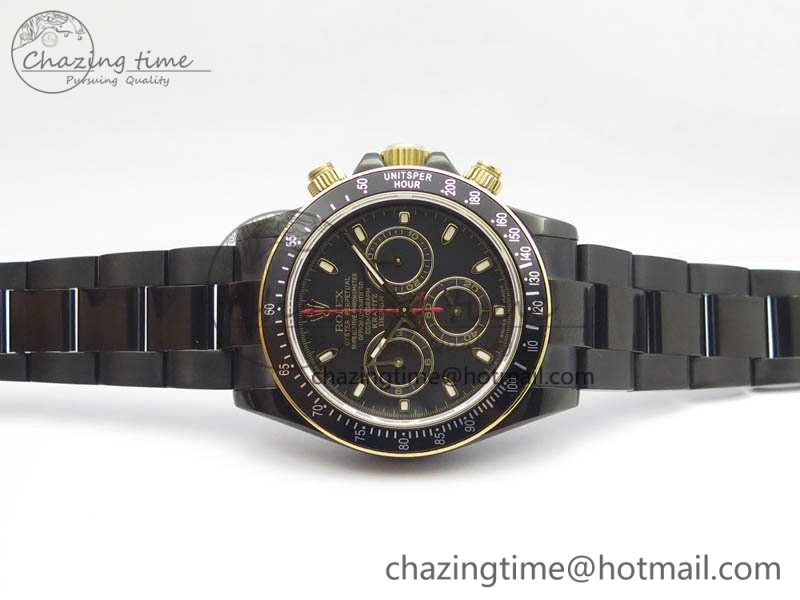 QuickDry Daytona Kravitz YG DLC BP Maker Best Edition Black Dial On DLC Bracelet A4130 (Free Leather Strap) 3572