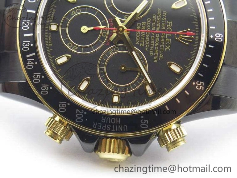QuickDry Daytona Kravitz YG DLC BP Maker Best Edition Black Dial On DLC Bracelet A4130 (Free Leather Strap) 3572
