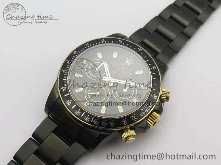 QuickDry Daytona Kravitz YG DLC BP Maker Best Edition Black Dial On DLC Bracelet A4130 (Free Leather Strap) 3572