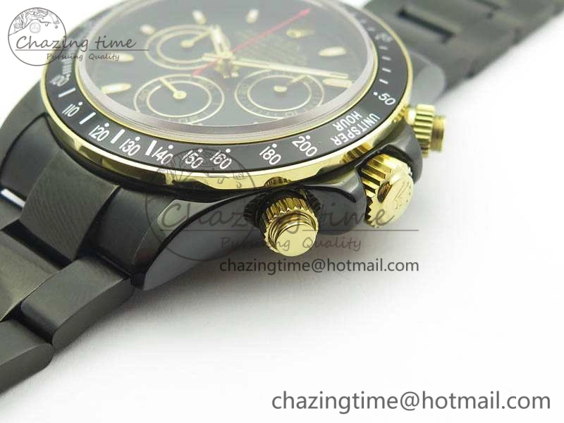QuickDry Daytona Kravitz YG DLC BP Maker Best Edition Black Dial On DLC Bracelet A4130 (Free Leather Strap) 3572