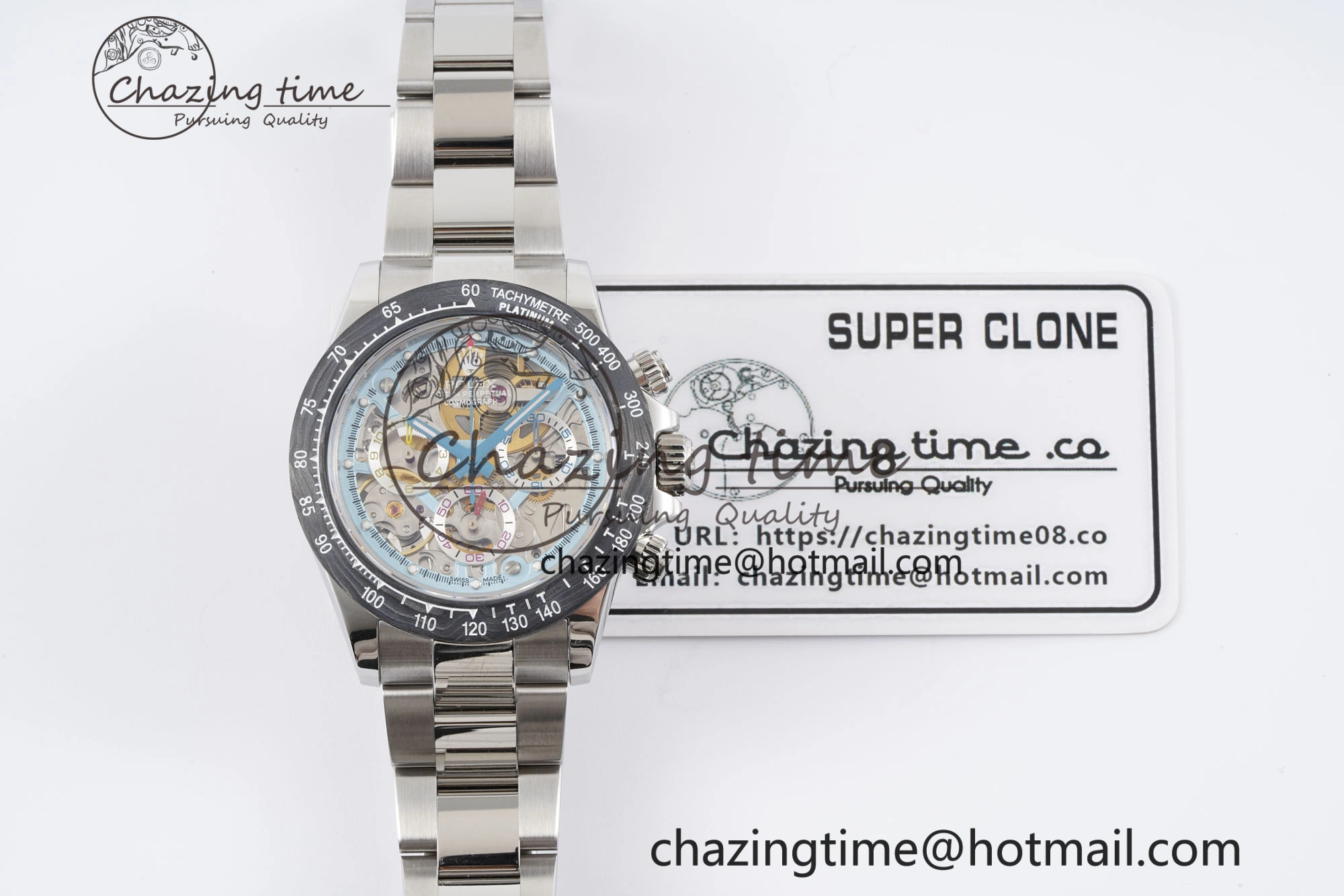 WaterResistant Daytona Montoya SONIC Best Edition Carbon Bezel Skeleton Dial on SS Oyster Bracelet SA 2024