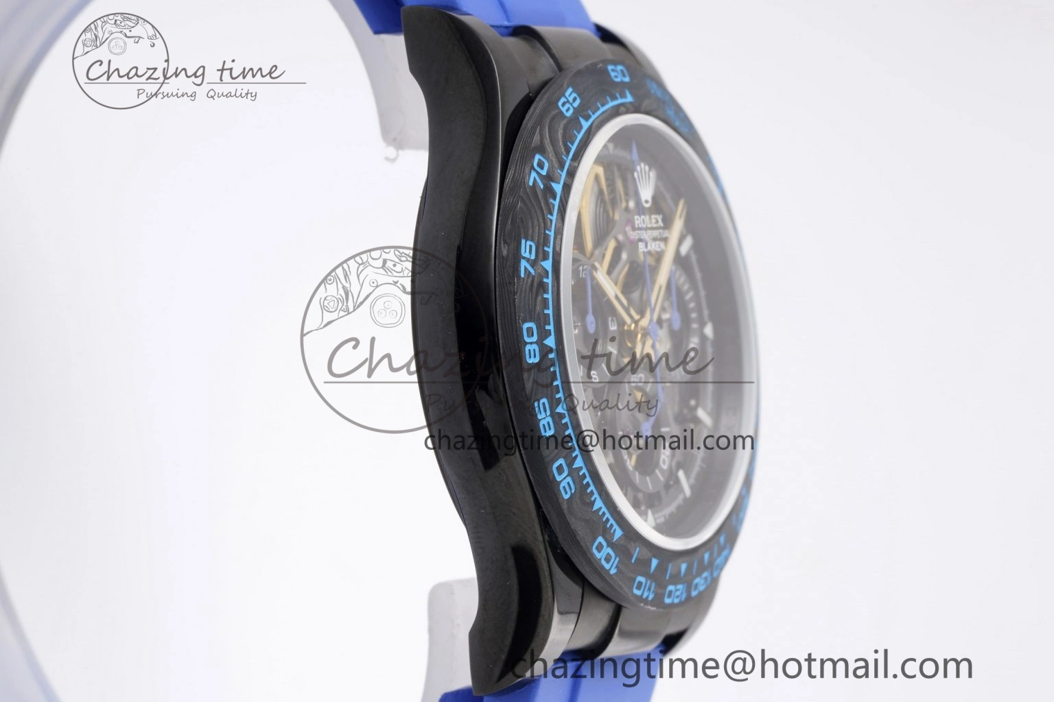 Soft Daytona PVD Carbon Bezel GETF Best Edition Skeleton Blue Dial on Blue Rubber Strap SA 1940