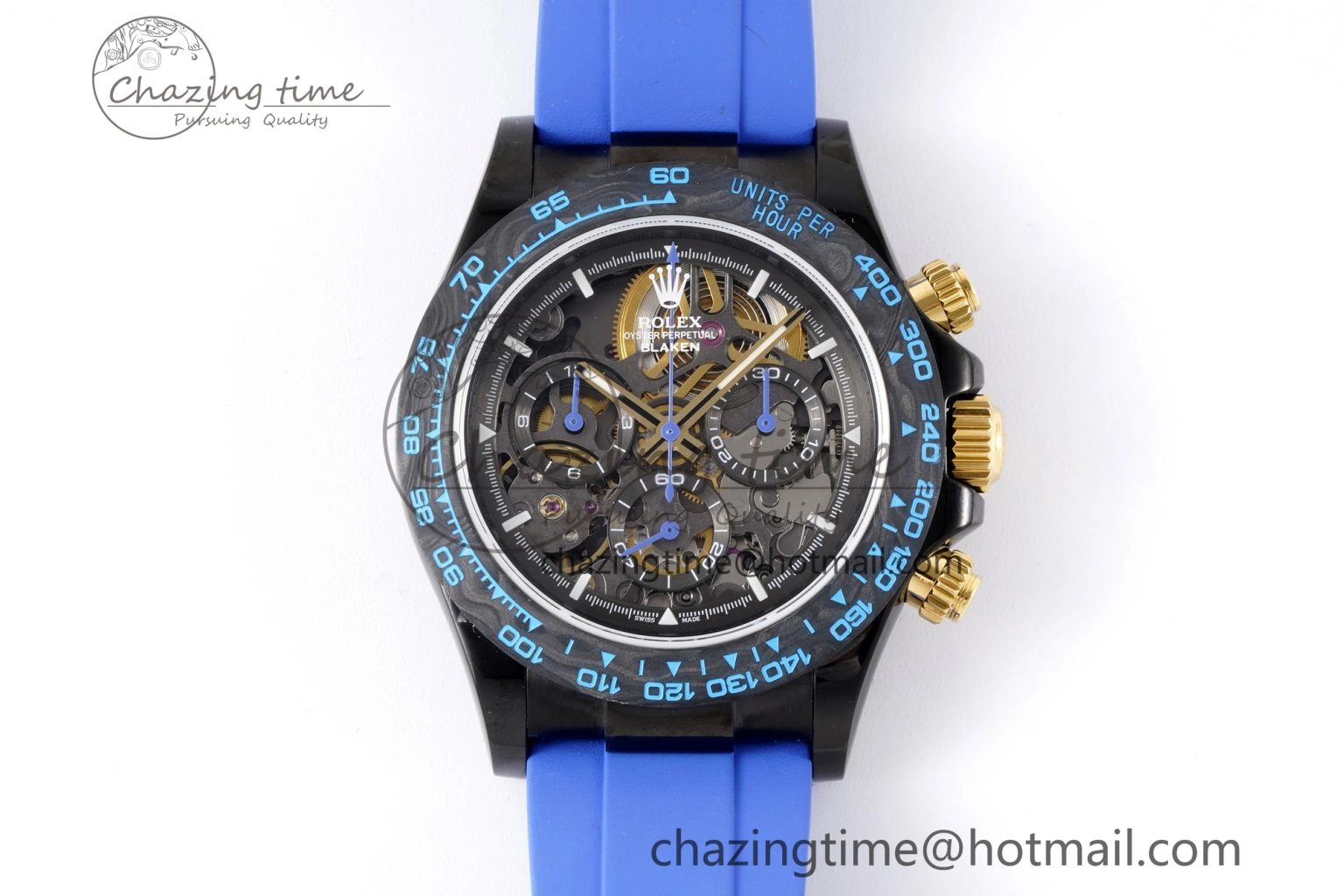Soft Daytona PVD Carbon Bezel GETF Best Edition Skeleton Blue Dial on Blue Rubber Strap SA 1940