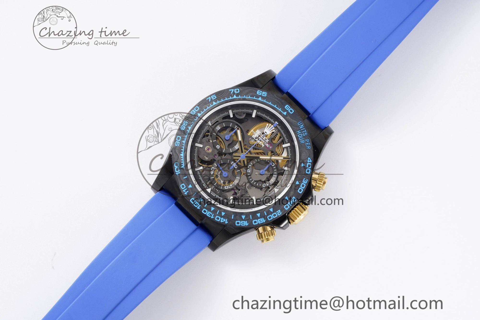 Soft Daytona PVD Carbon Bezel GETF Best Edition Skeleton Blue Dial on Blue Rubber Strap SA 1940