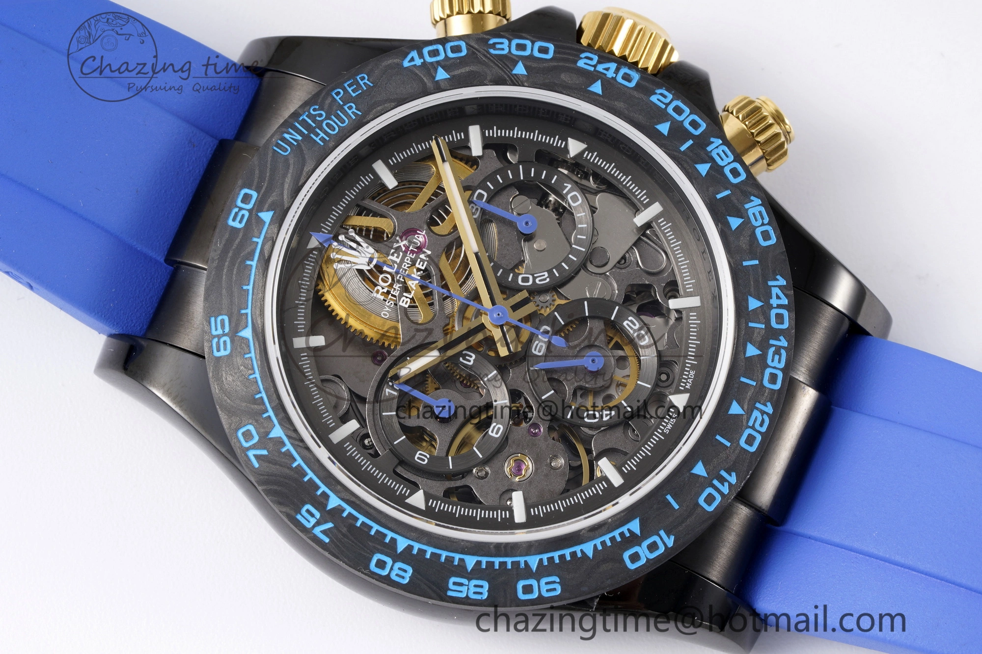 Soft Daytona PVD Carbon Bezel GETF Best Edition Skeleton Blue Dial on Blue Rubber Strap SA 1940