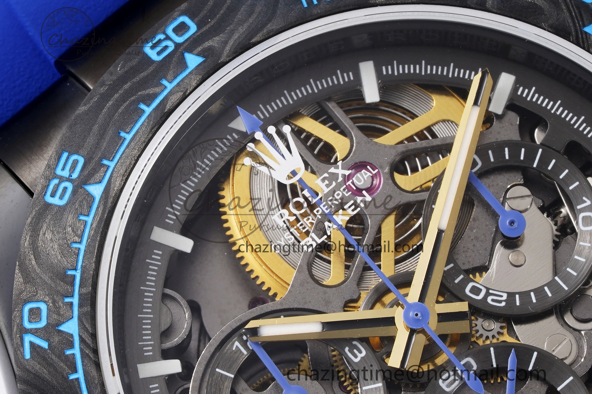 Soft Daytona PVD Carbon Bezel GETF Best Edition Skeleton Blue Dial on Blue Rubber Strap SA 1940