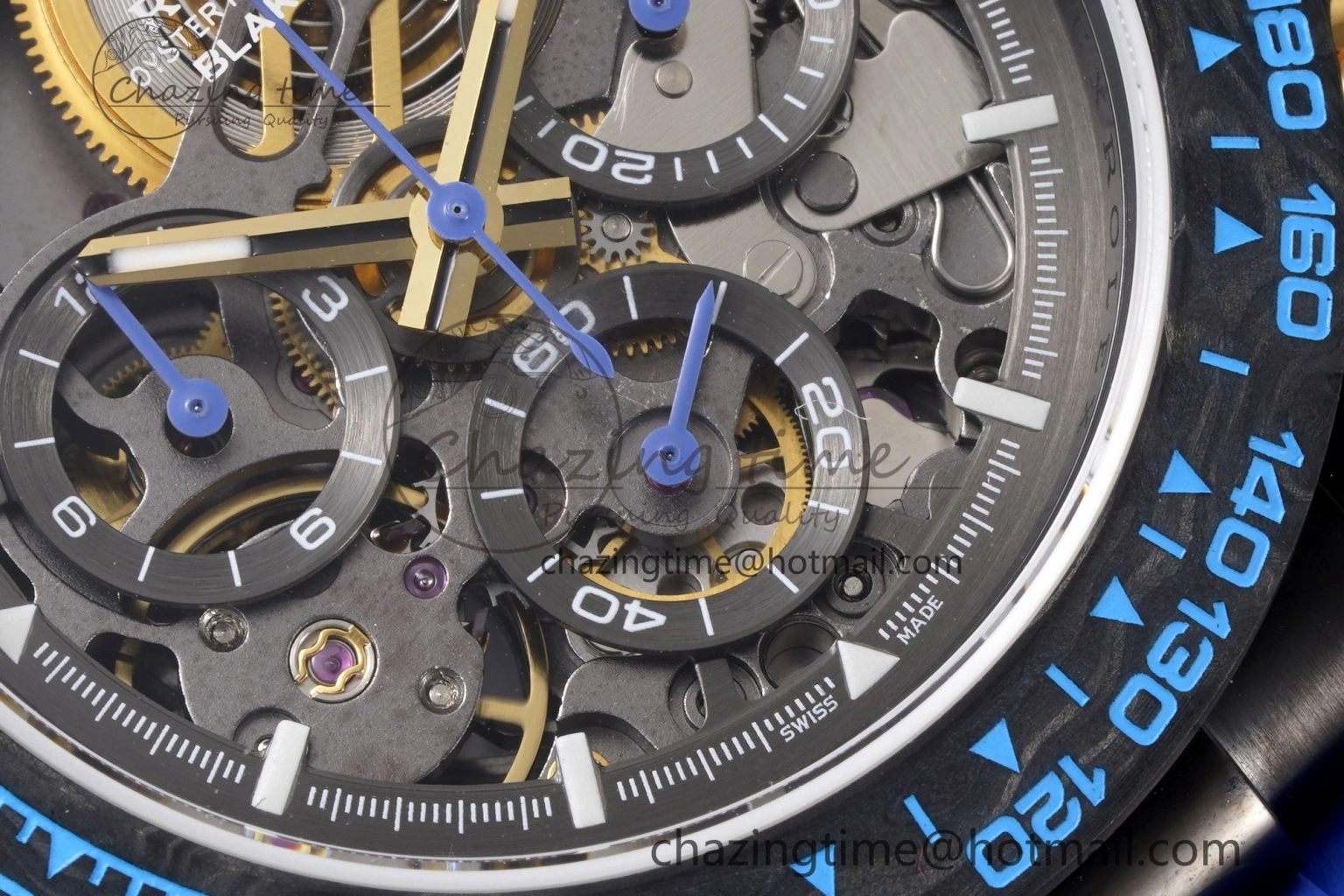 Soft Daytona PVD Carbon Bezel GETF Best Edition Skeleton Blue Dial on Blue Rubber Strap SA 1940