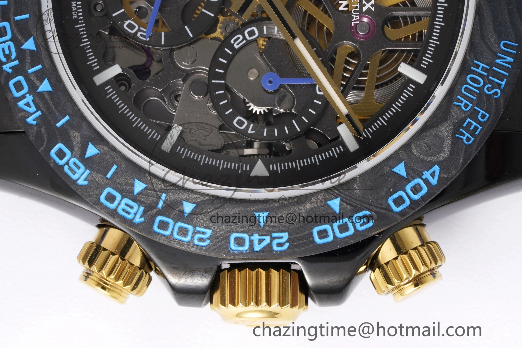 Soft Daytona PVD Carbon Bezel GETF Best Edition Skeleton Blue Dial on Blue Rubber Strap SA 1940