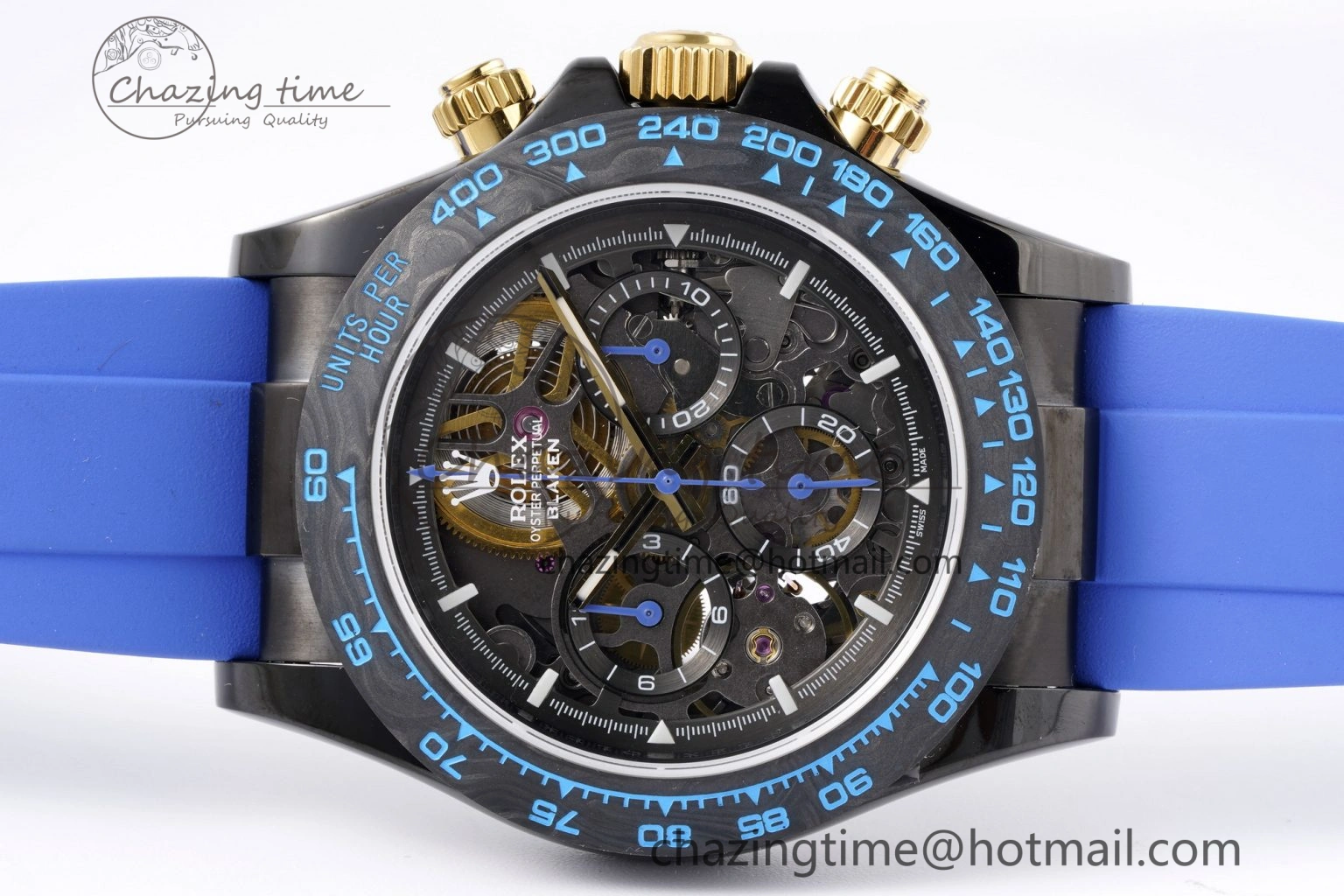 Soft Daytona PVD Carbon Bezel GETF Best Edition Skeleton Blue Dial on Blue Rubber Strap SA 1940
