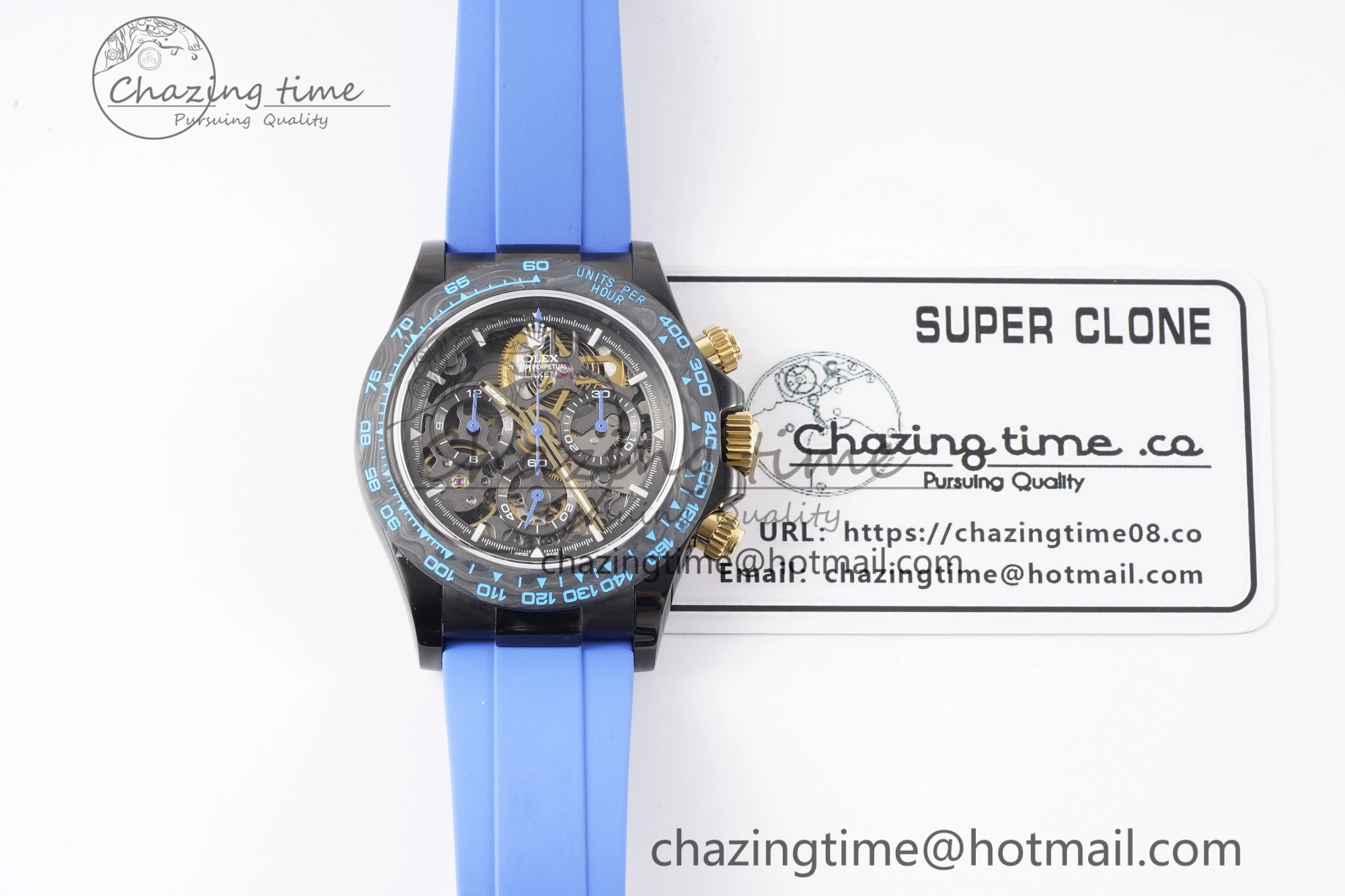 Soft Daytona PVD Carbon Bezel GETF Best Edition Skeleton Blue Dial on Blue Rubber Strap SA 1940