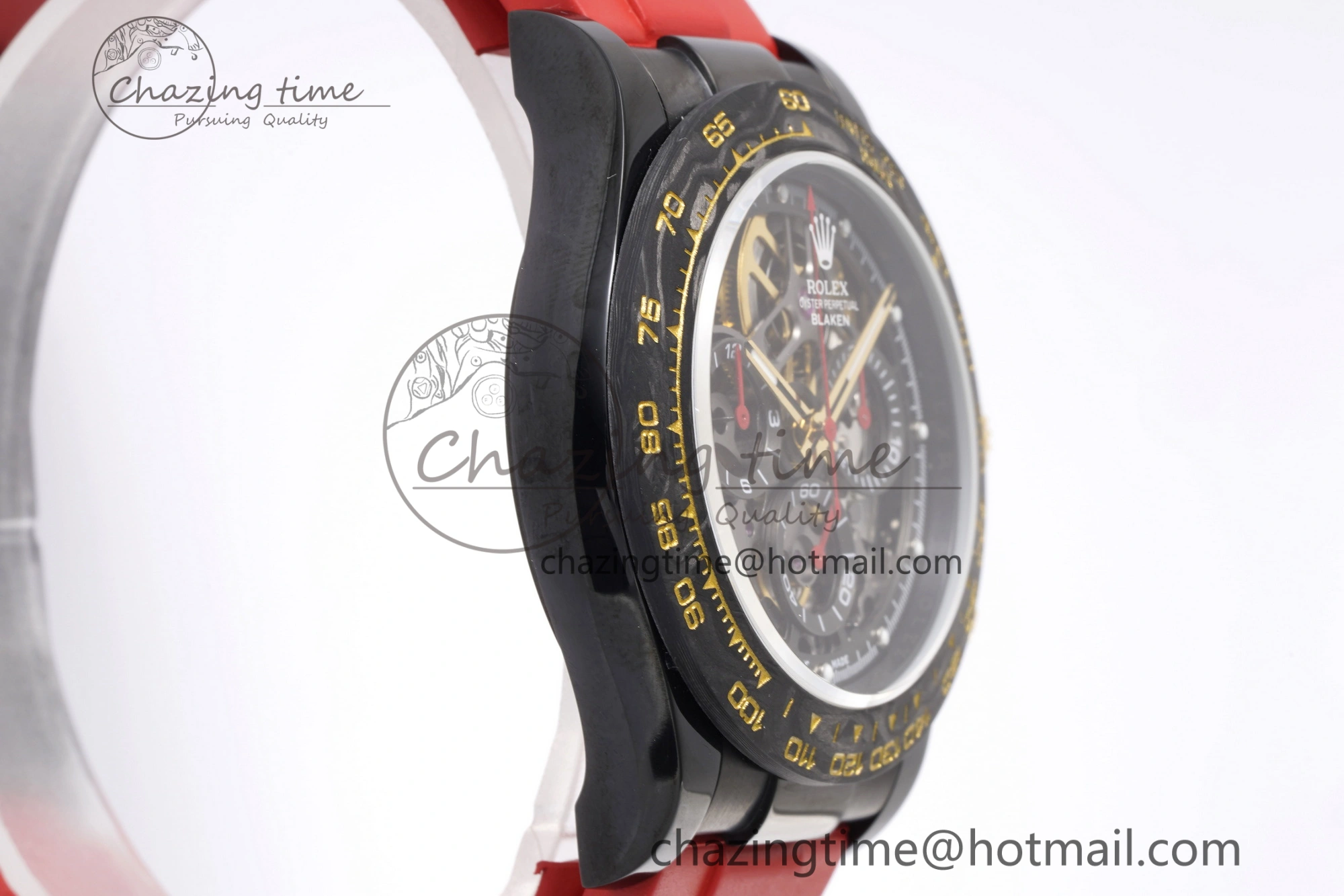 Modern Daytona PVD Carbon Bezel GETF Best Edition Skeleton Red Dial on Red Rubber Strap SA 1944