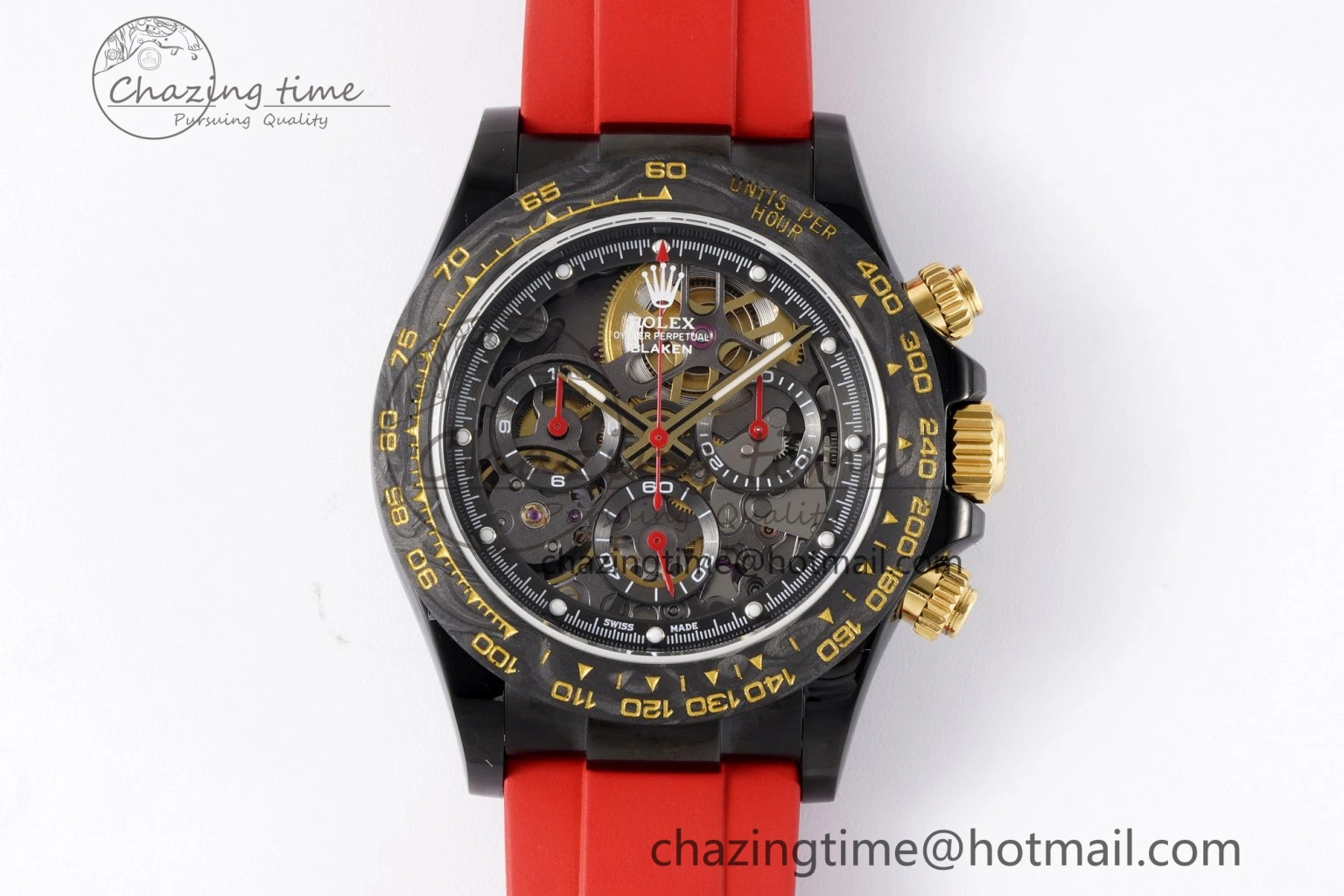 Modern Daytona PVD Carbon Bezel GETF Best Edition Skeleton Red Dial on Red Rubber Strap SA 1944