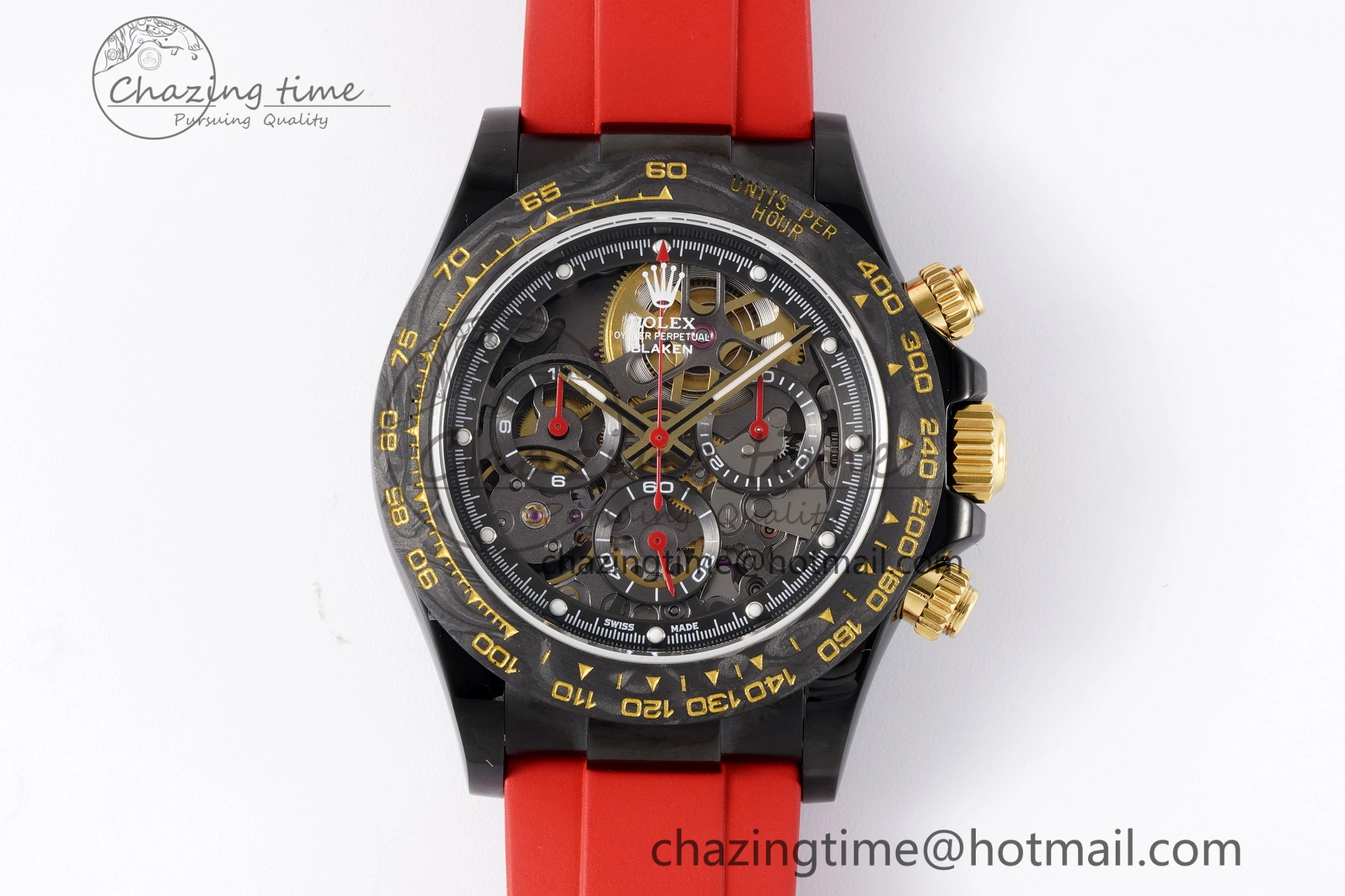 Modern Daytona PVD Carbon Bezel GETF Best Edition Skeleton Red Dial on Red Rubber Strap SA 1944