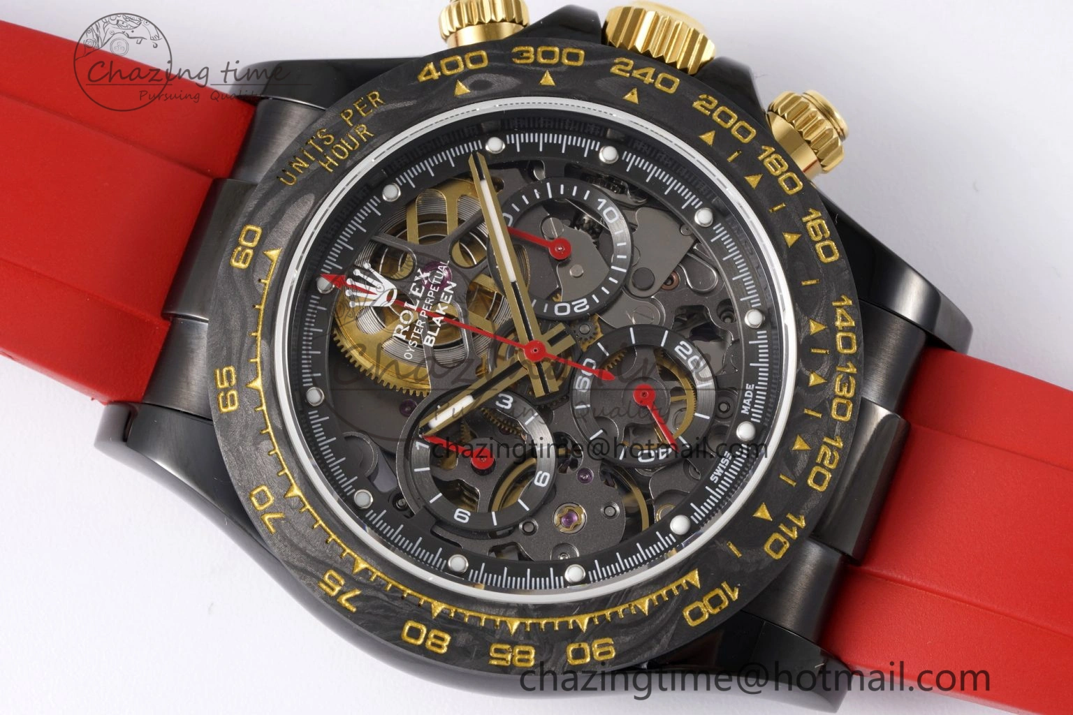 Modern Daytona PVD Carbon Bezel GETF Best Edition Skeleton Red Dial on Red Rubber Strap SA 1944