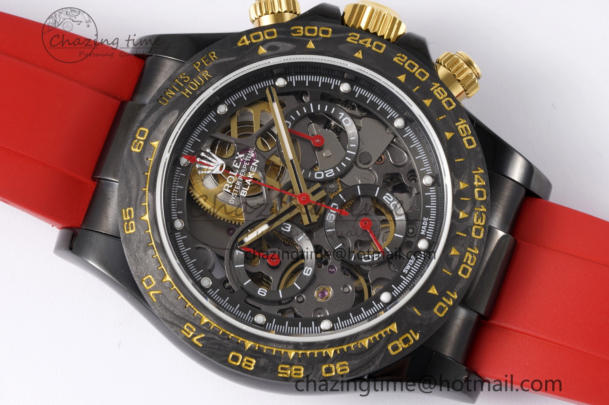 Modern Daytona PVD Carbon Bezel GETF Best Edition Skeleton Red Dial on Red Rubber Strap SA 1944
