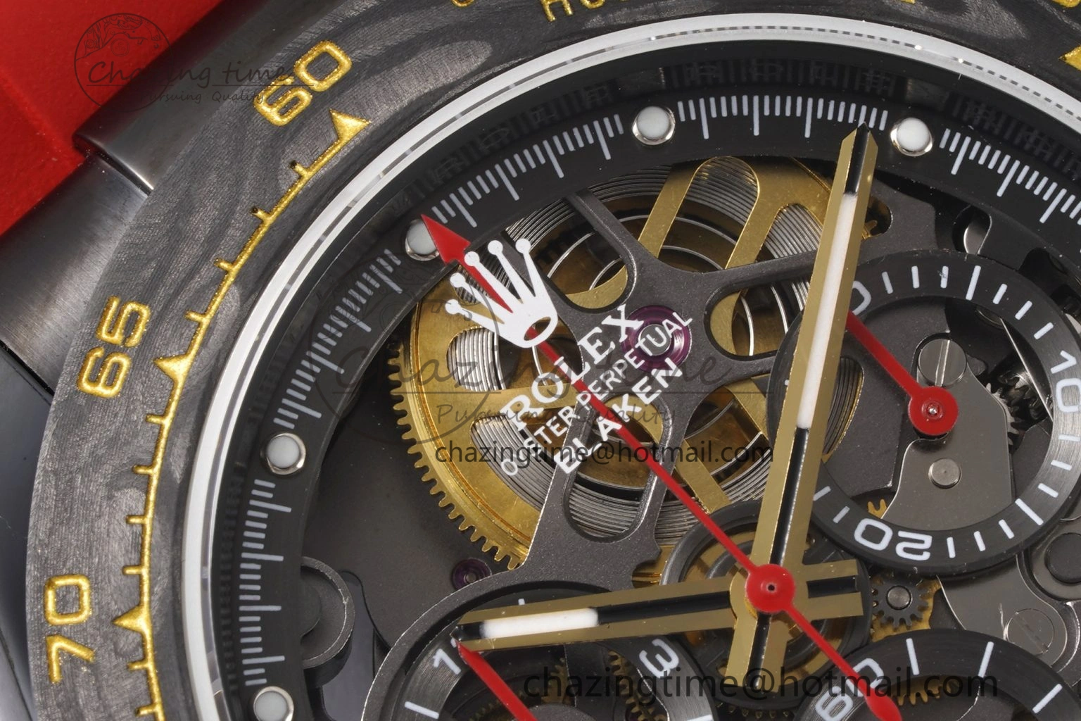 Modern Daytona PVD Carbon Bezel GETF Best Edition Skeleton Red Dial on Red Rubber Strap SA 1944