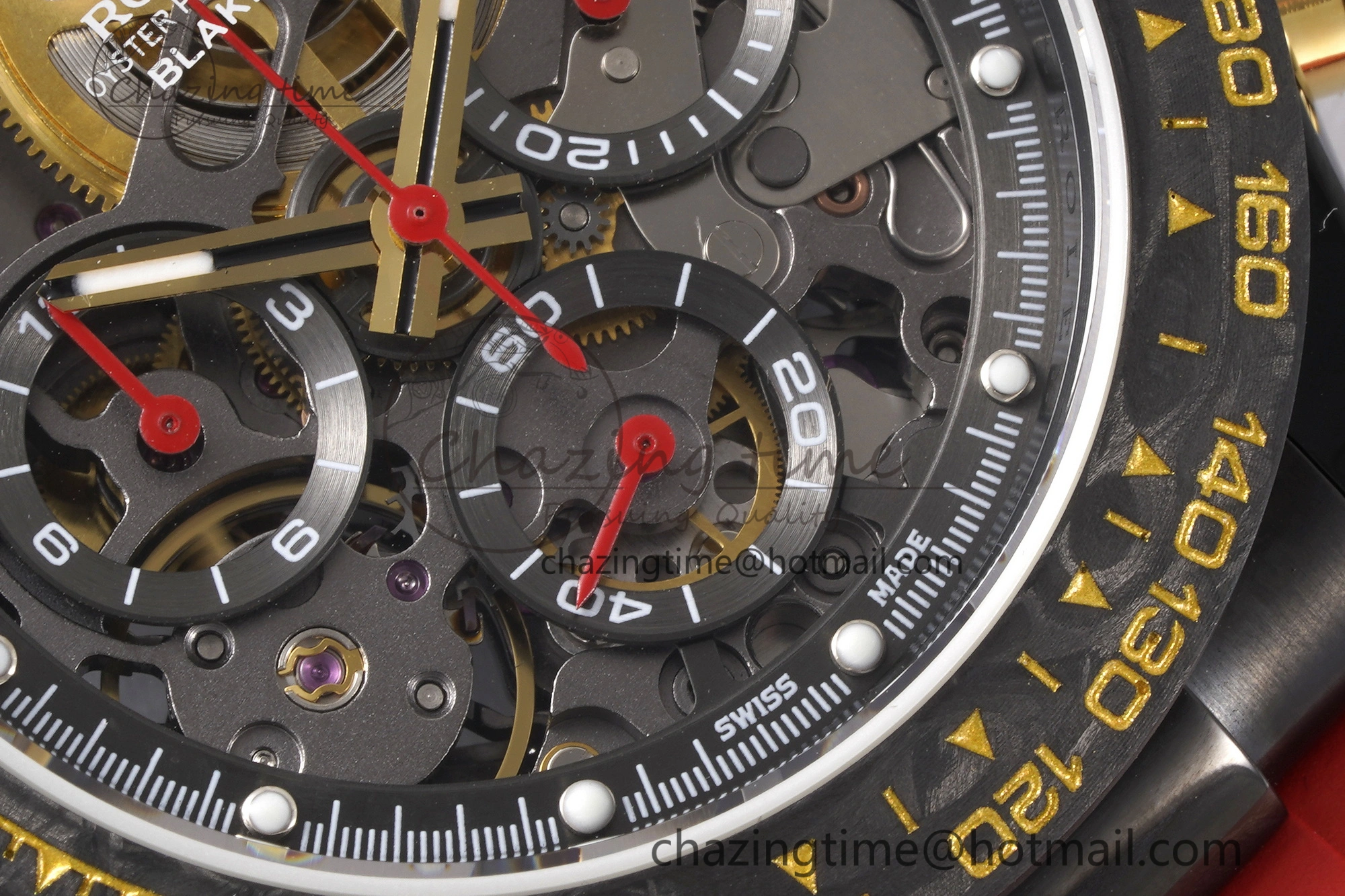 Modern Daytona PVD Carbon Bezel GETF Best Edition Skeleton Red Dial on Red Rubber Strap SA 1944