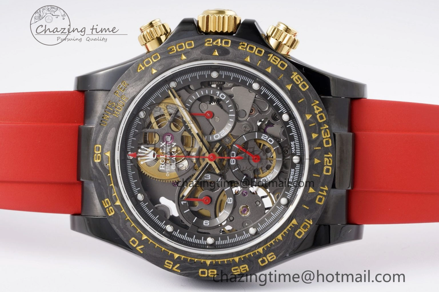 Modern Daytona PVD Carbon Bezel GETF Best Edition Skeleton Red Dial on Red Rubber Strap SA 1944