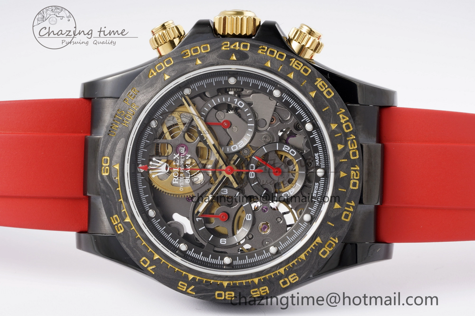 Modern Daytona PVD Carbon Bezel GETF Best Edition Skeleton Red Dial on Red Rubber Strap SA 1944