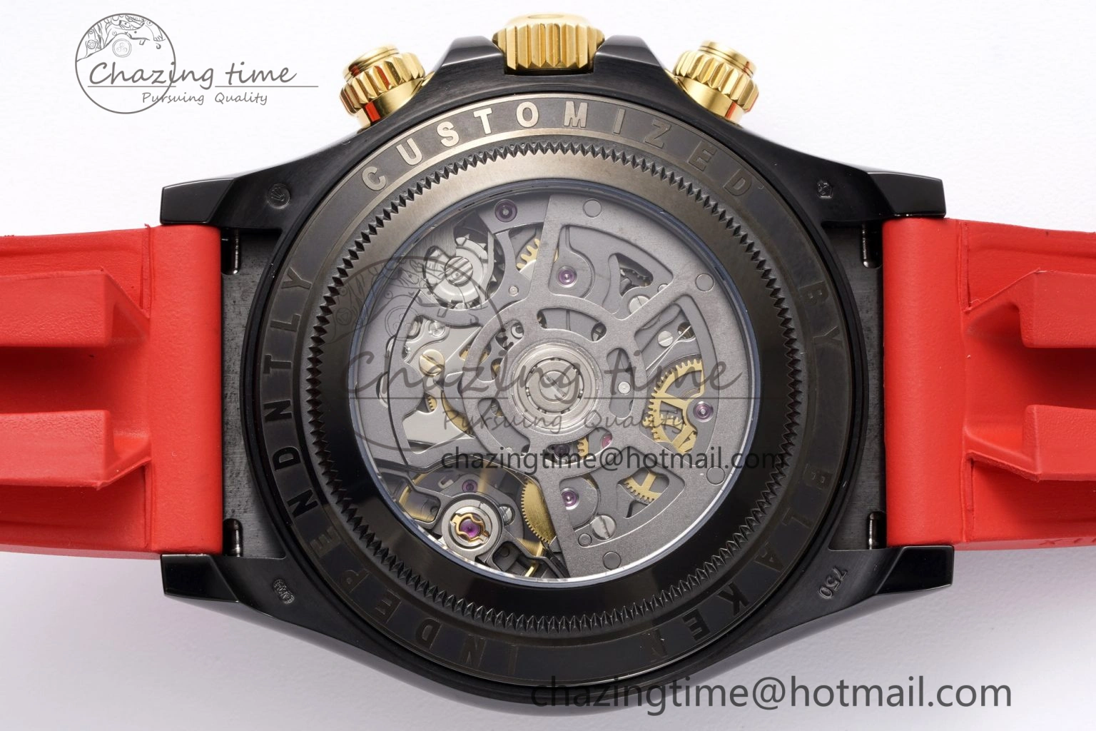 Modern Daytona PVD Carbon Bezel GETF Best Edition Skeleton Red Dial on Red Rubber Strap SA 1944