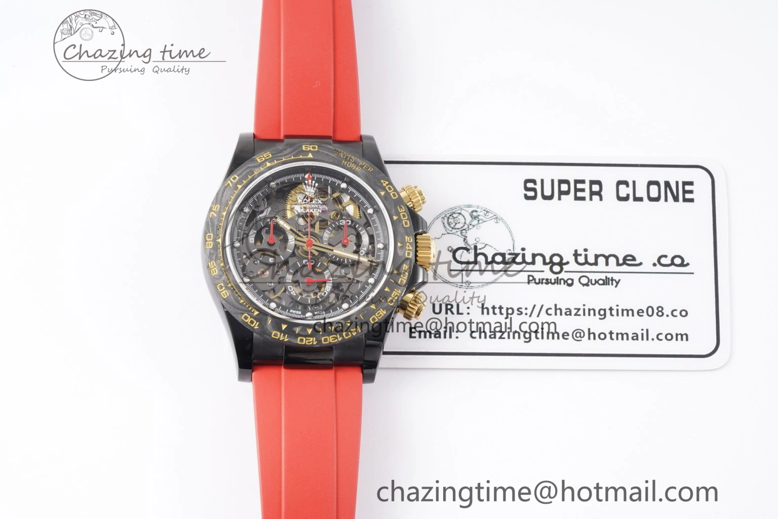 Modern Daytona PVD Carbon Bezel GETF Best Edition Skeleton Red Dial on Red Rubber Strap SA 1944