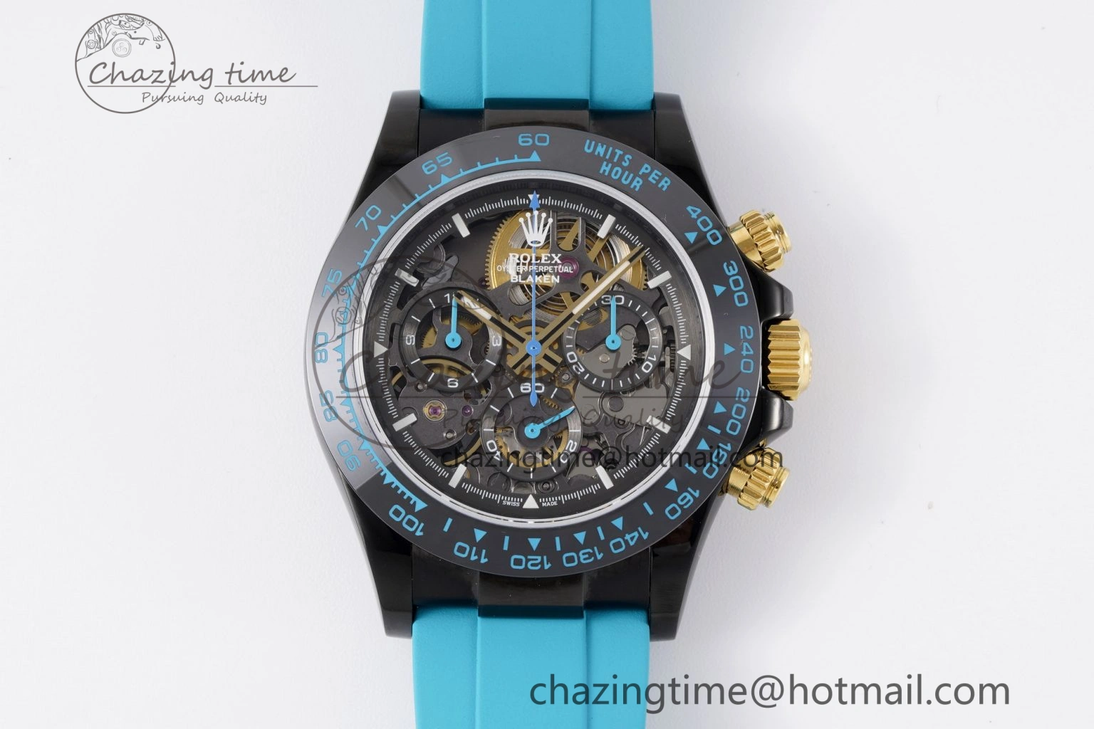 Daytona PVD Ceramic Bezel GETF Best Edition Skeleton Cyan Dial on Cyan Rubber Strap SA Neat 1939