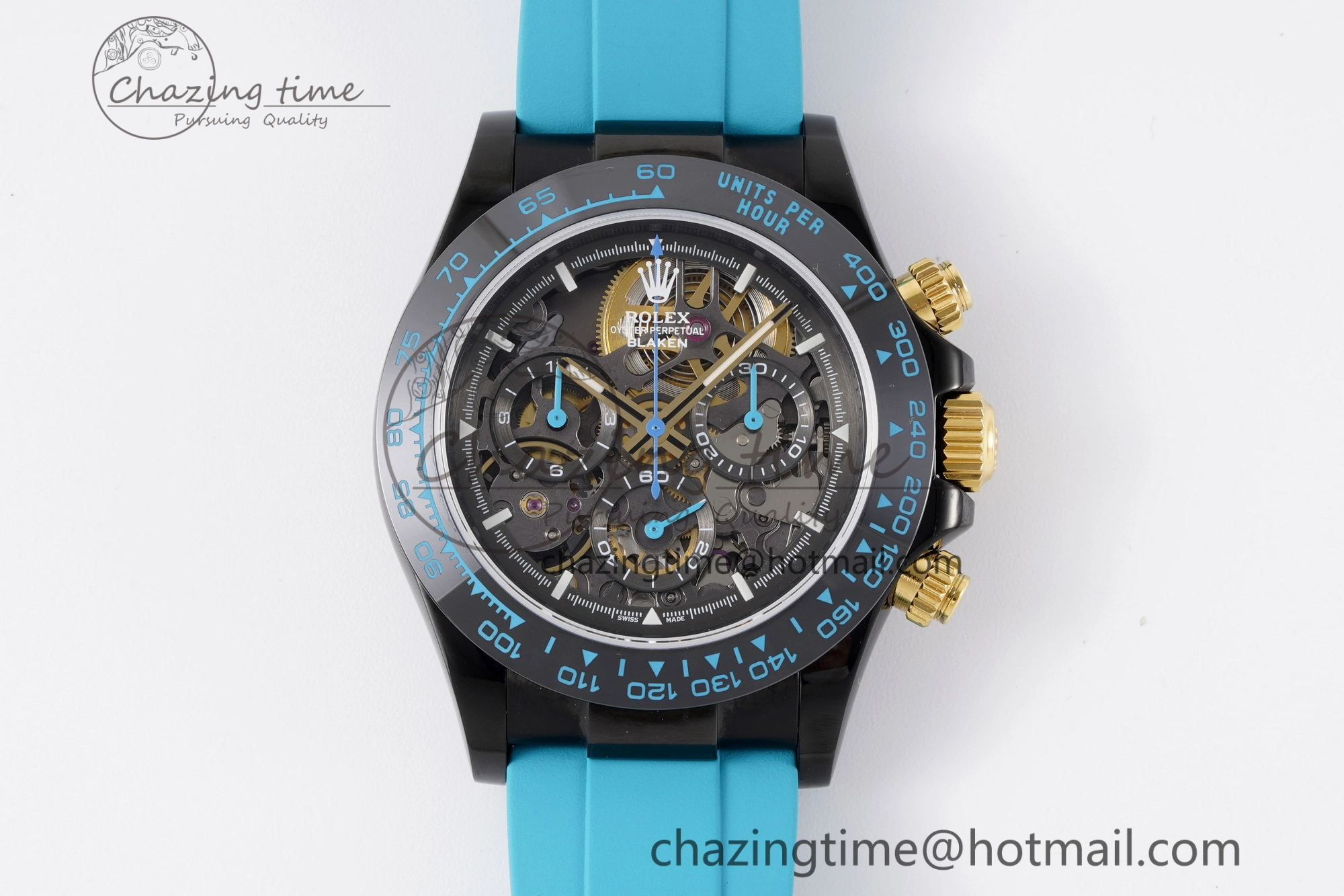 Daytona PVD Ceramic Bezel GETF Best Edition Skeleton Cyan Dial on Cyan Rubber Strap SA Neat 1939