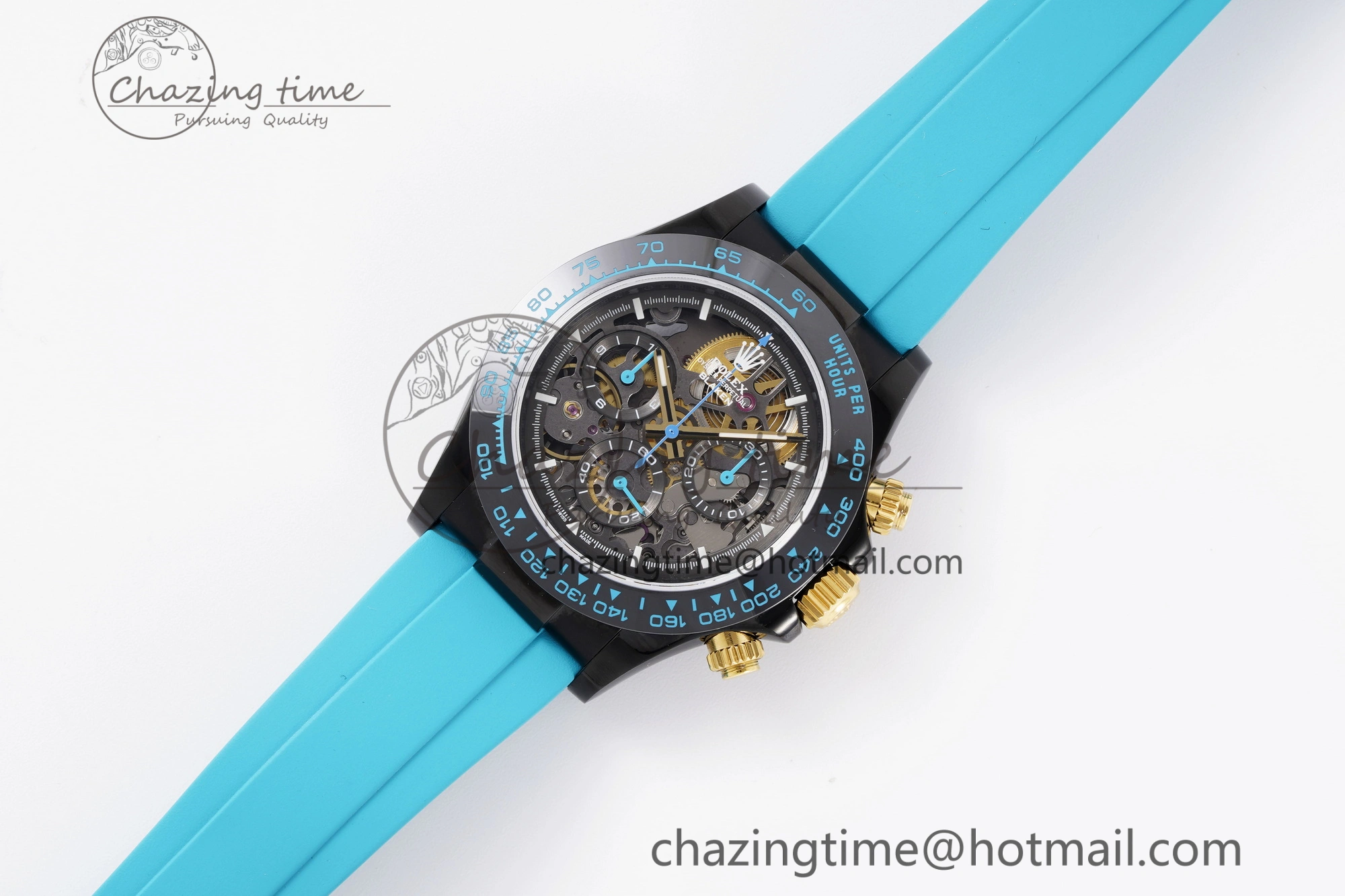 Daytona PVD Ceramic Bezel GETF Best Edition Skeleton Cyan Dial on Cyan Rubber Strap SA Neat 1939