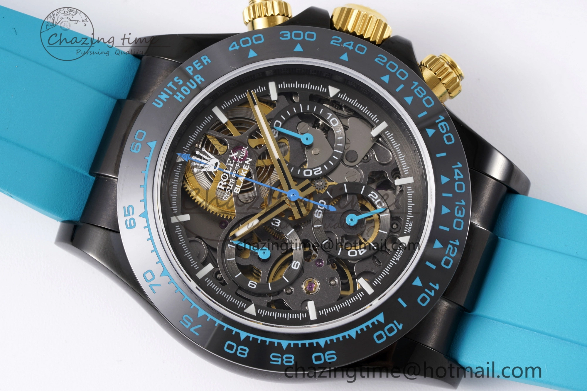 Daytona PVD Ceramic Bezel GETF Best Edition Skeleton Cyan Dial on Cyan Rubber Strap SA Neat 1939