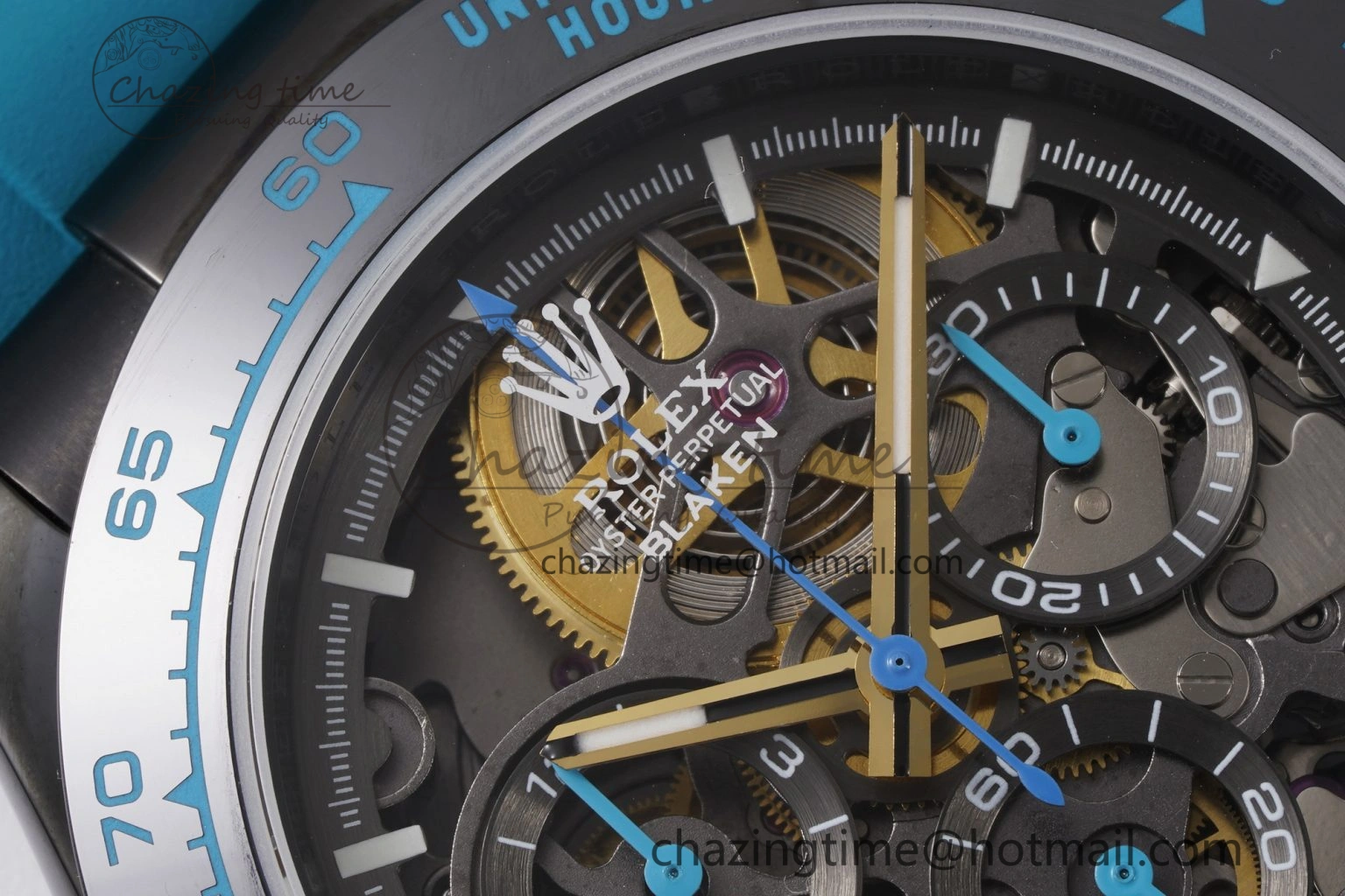 Daytona PVD Ceramic Bezel GETF Best Edition Skeleton Cyan Dial on Cyan Rubber Strap SA Neat 1939