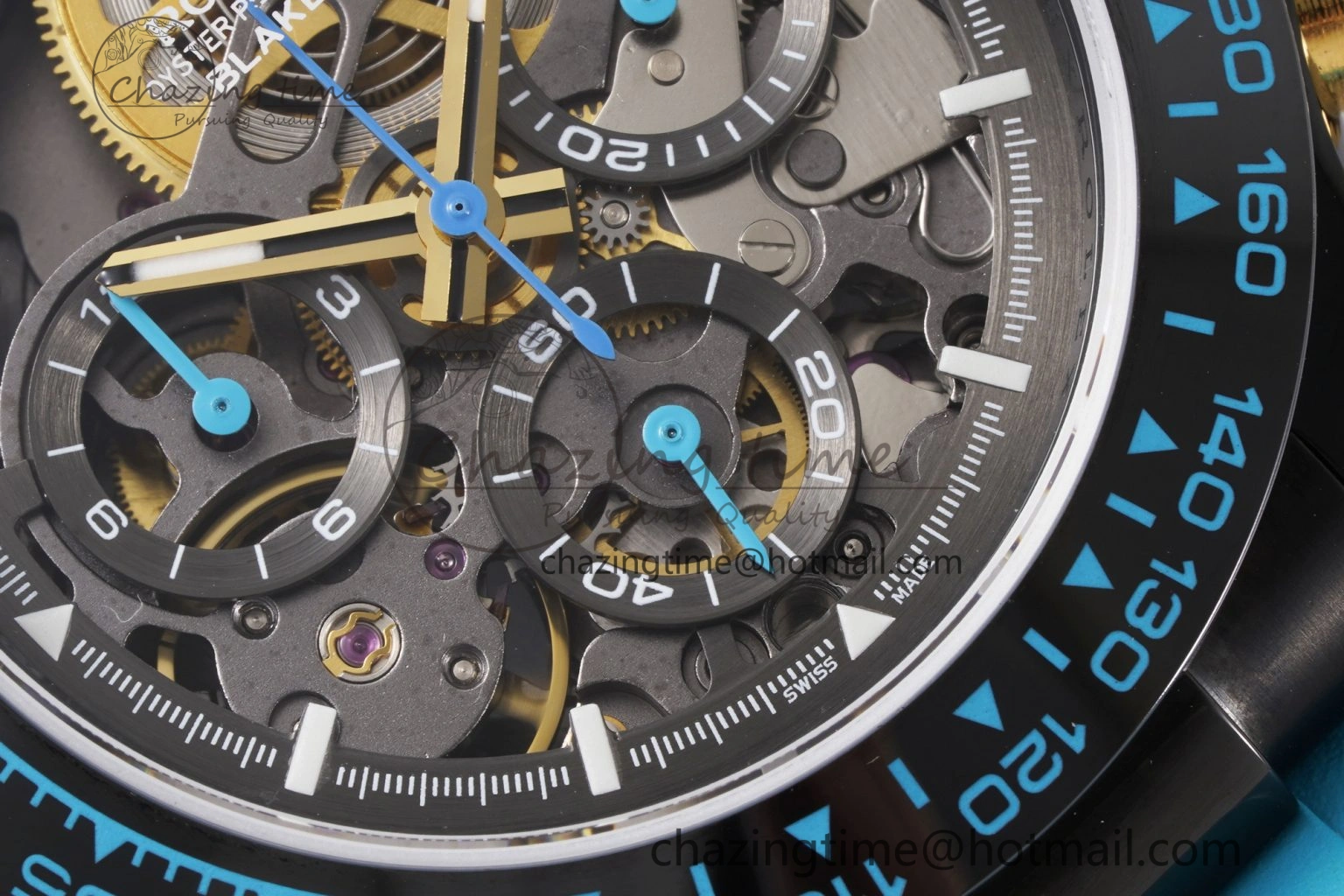 Daytona PVD Ceramic Bezel GETF Best Edition Skeleton Cyan Dial on Cyan Rubber Strap SA Neat 1939