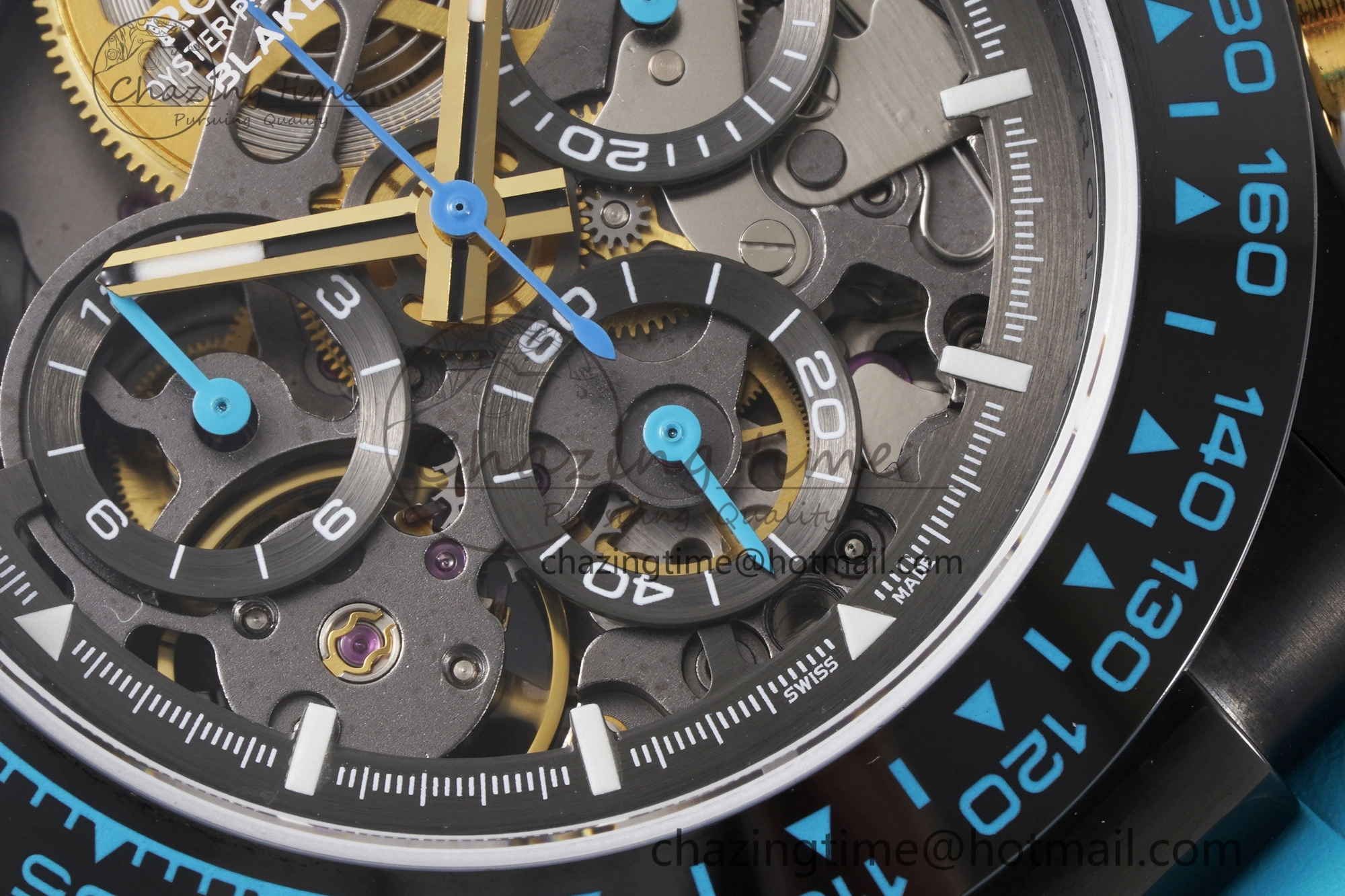 Daytona PVD Ceramic Bezel GETF Best Edition Skeleton Cyan Dial on Cyan Rubber Strap SA Neat 1939
