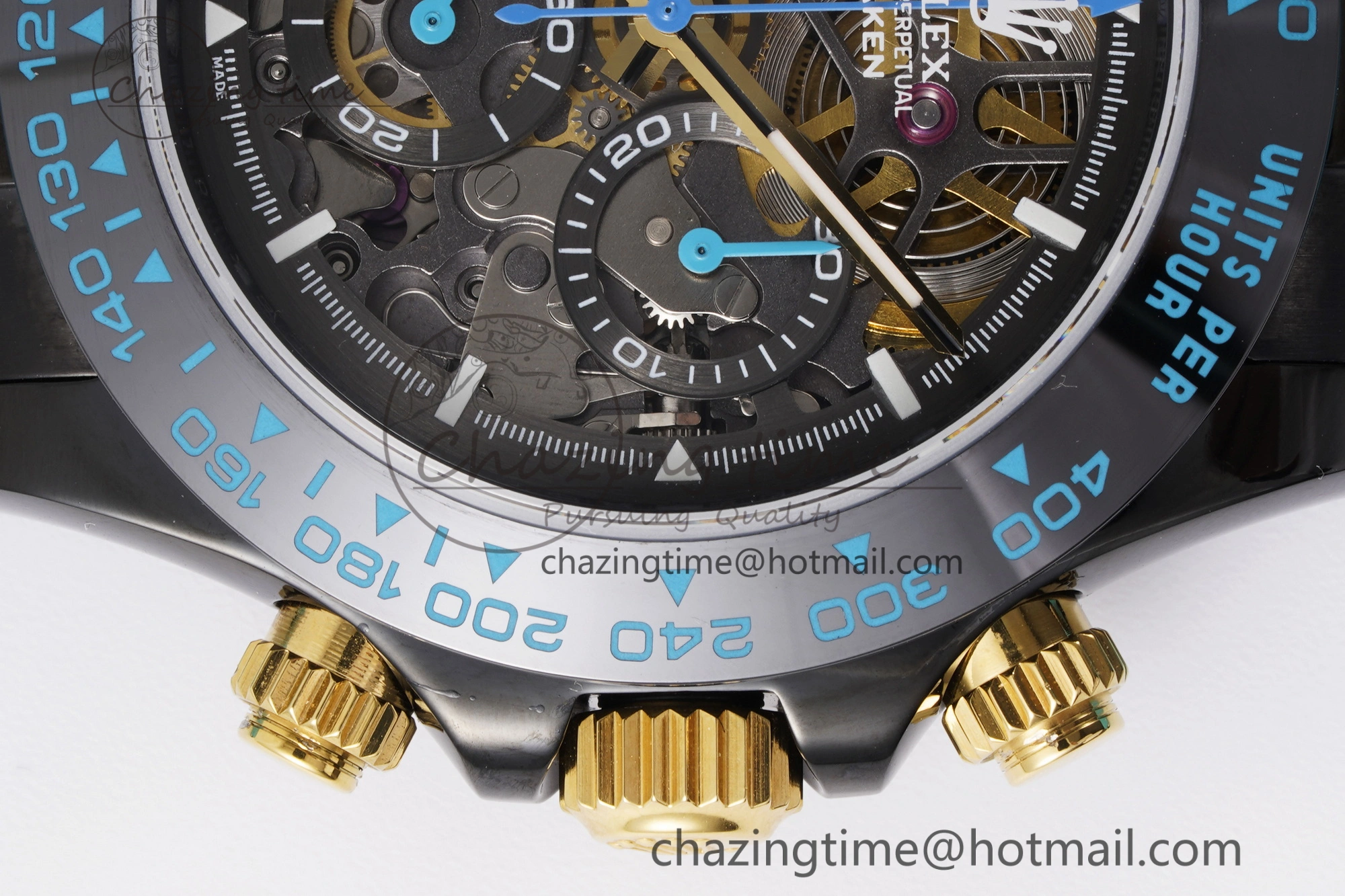 Daytona PVD Ceramic Bezel GETF Best Edition Skeleton Cyan Dial on Cyan Rubber Strap SA Neat 1939