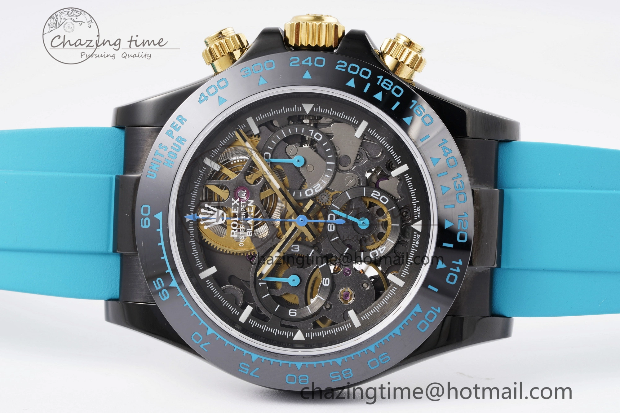Daytona PVD Ceramic Bezel GETF Best Edition Skeleton Cyan Dial on Cyan Rubber Strap SA Neat 1939