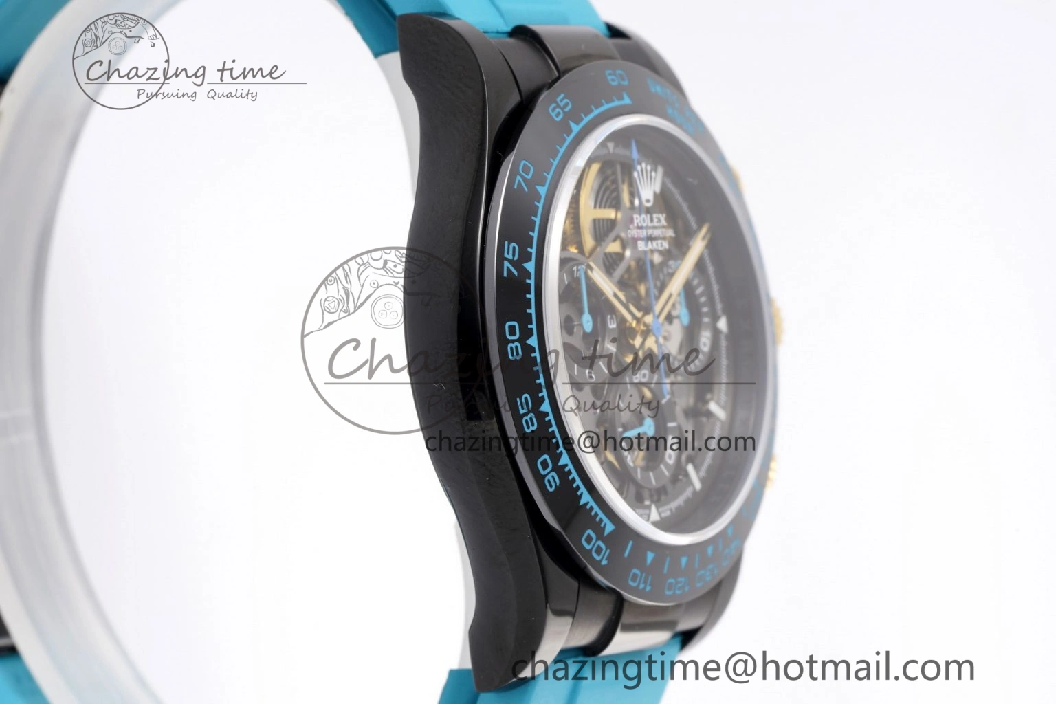 Daytona PVD Ceramic Bezel GETF Best Edition Skeleton Cyan Dial on Cyan Rubber Strap SA Neat 1939