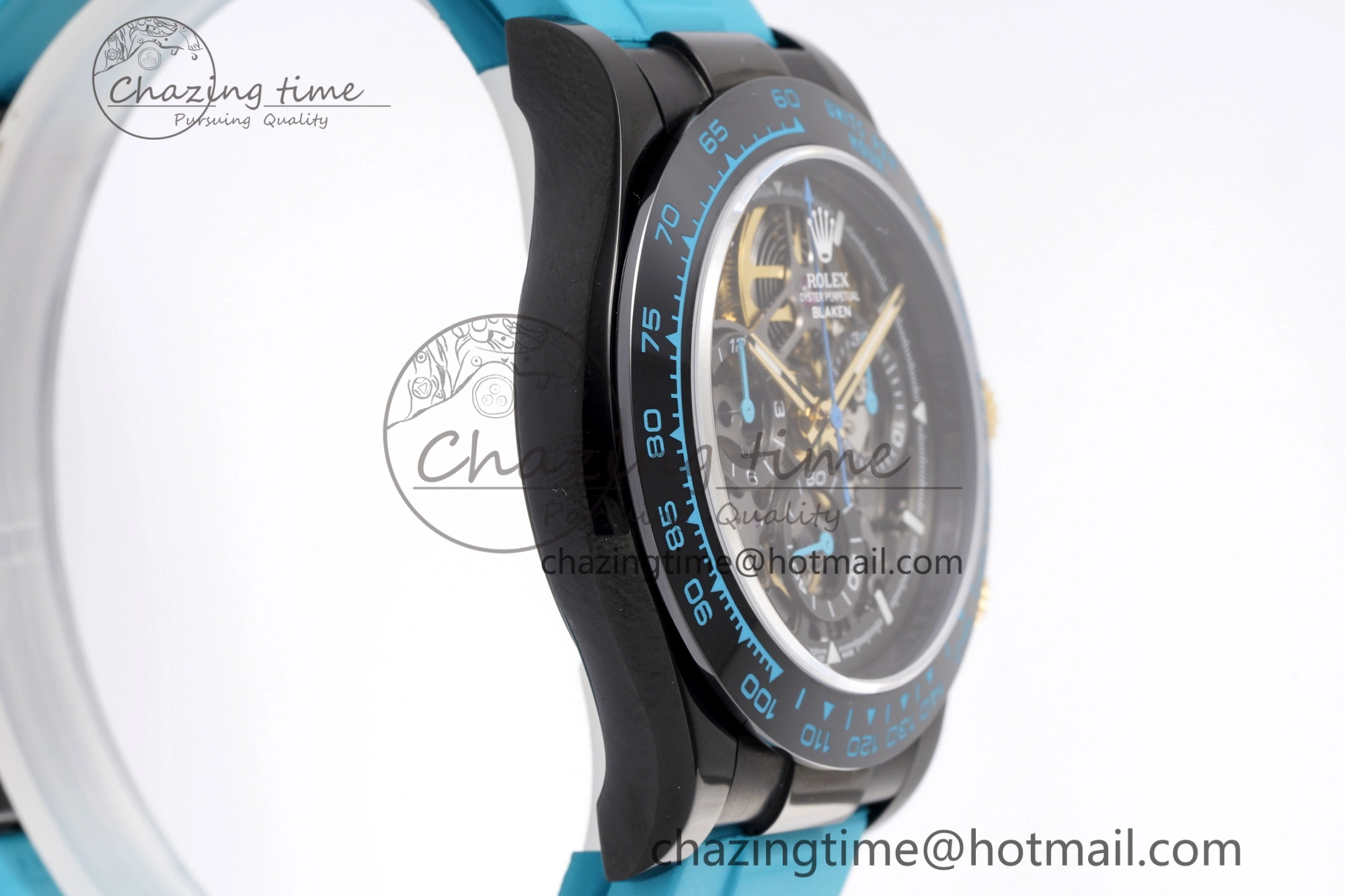 Daytona PVD Ceramic Bezel GETF Best Edition Skeleton Cyan Dial on Cyan Rubber Strap SA Neat 1939
