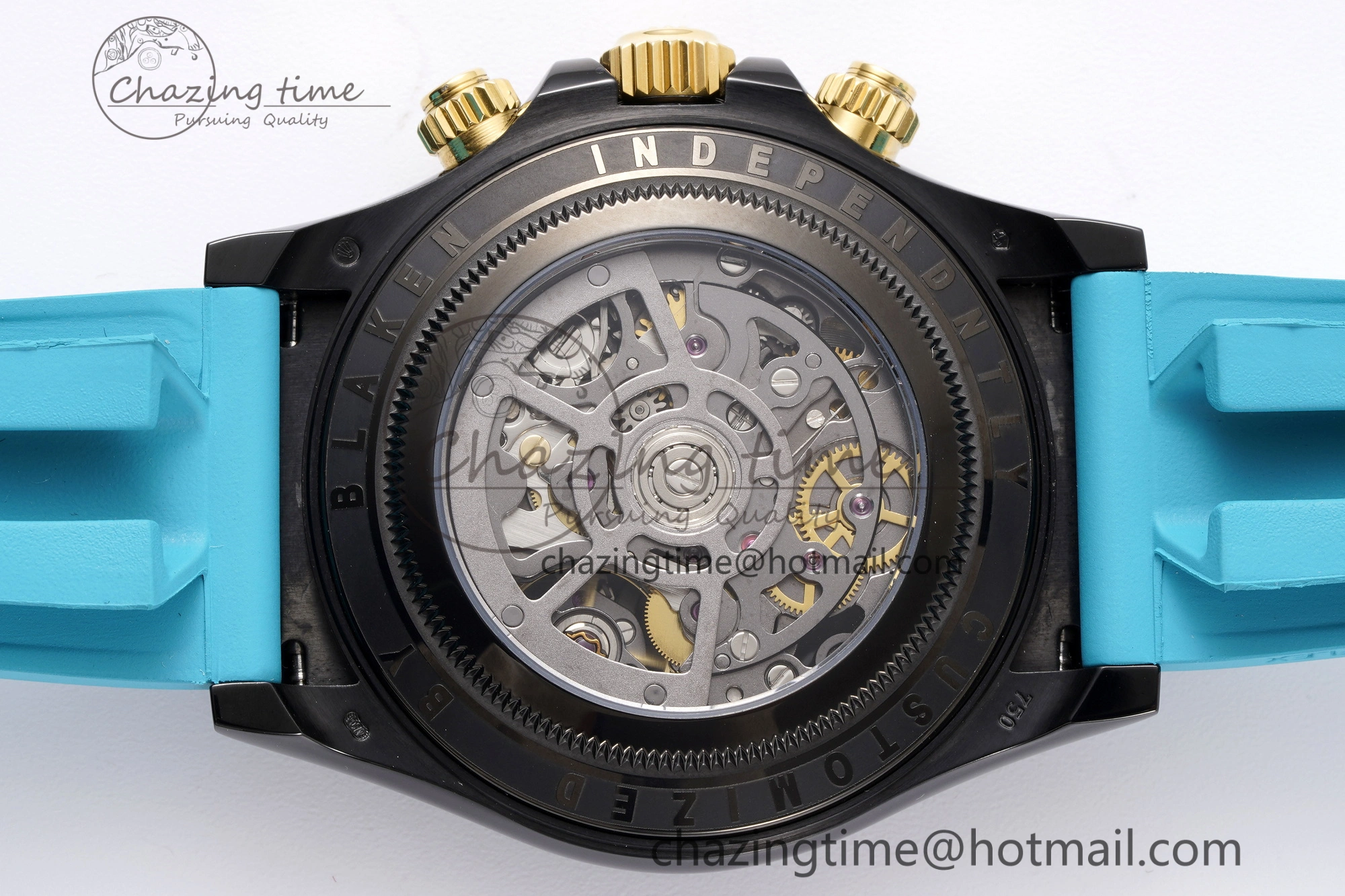Daytona PVD Ceramic Bezel GETF Best Edition Skeleton Cyan Dial on Cyan Rubber Strap SA Neat 1939
