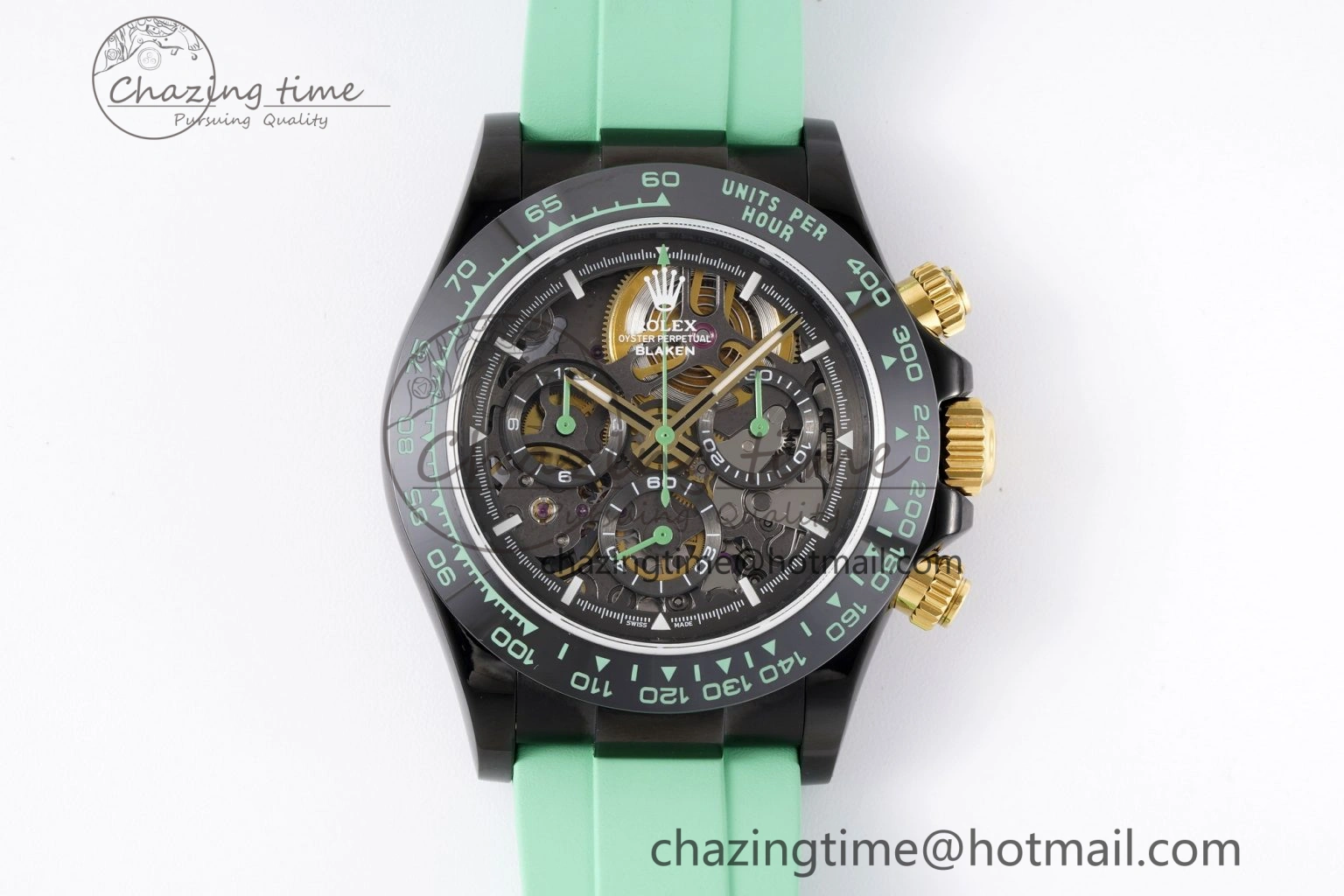 SoftTouch Daytona PVD Ceramic Bezel GETF Best Edition Skeleton Green Dial on Avocado Green Rubber Strap SA 1941