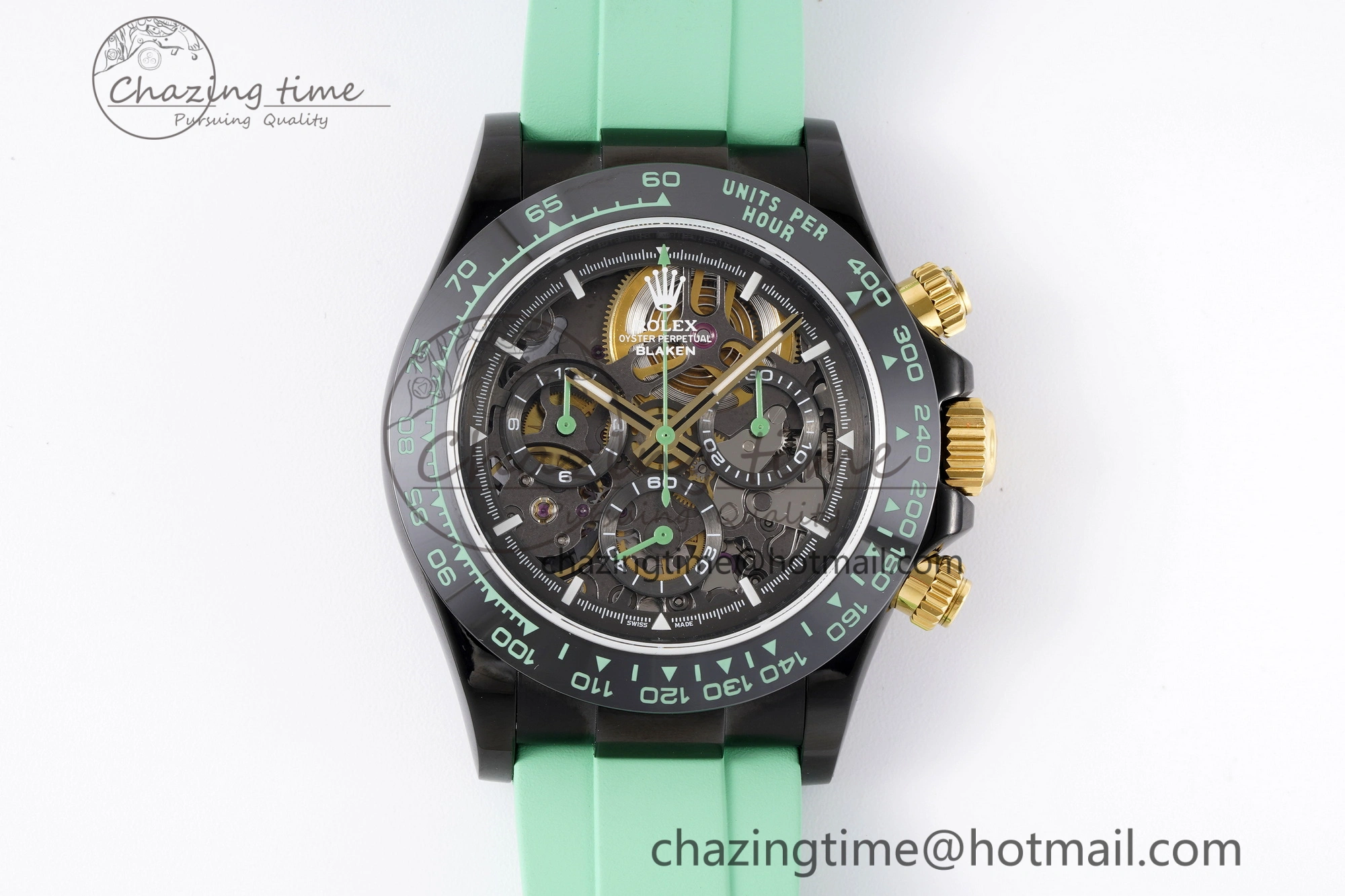 SoftTouch Daytona PVD Ceramic Bezel GETF Best Edition Skeleton Green Dial on Avocado Green Rubber Strap SA 1941