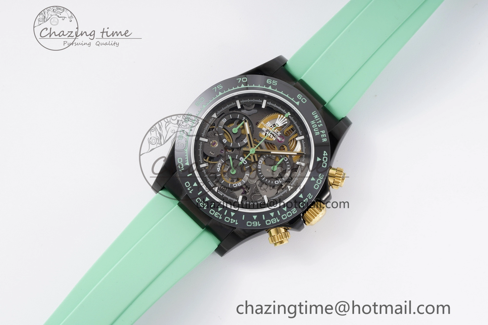 SoftTouch Daytona PVD Ceramic Bezel GETF Best Edition Skeleton Green Dial on Avocado Green Rubber Strap SA 1941