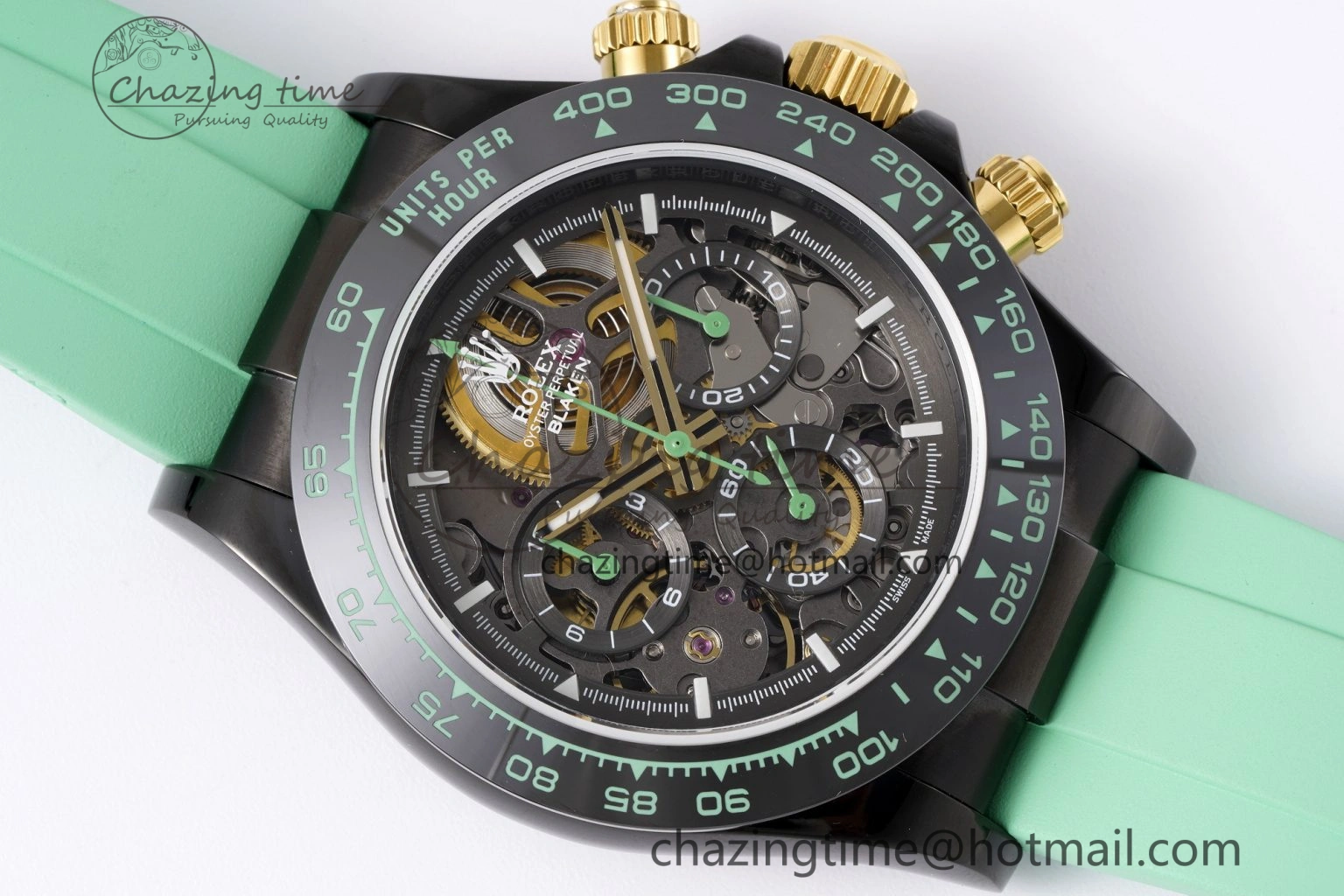 SoftTouch Daytona PVD Ceramic Bezel GETF Best Edition Skeleton Green Dial on Avocado Green Rubber Strap SA 1941