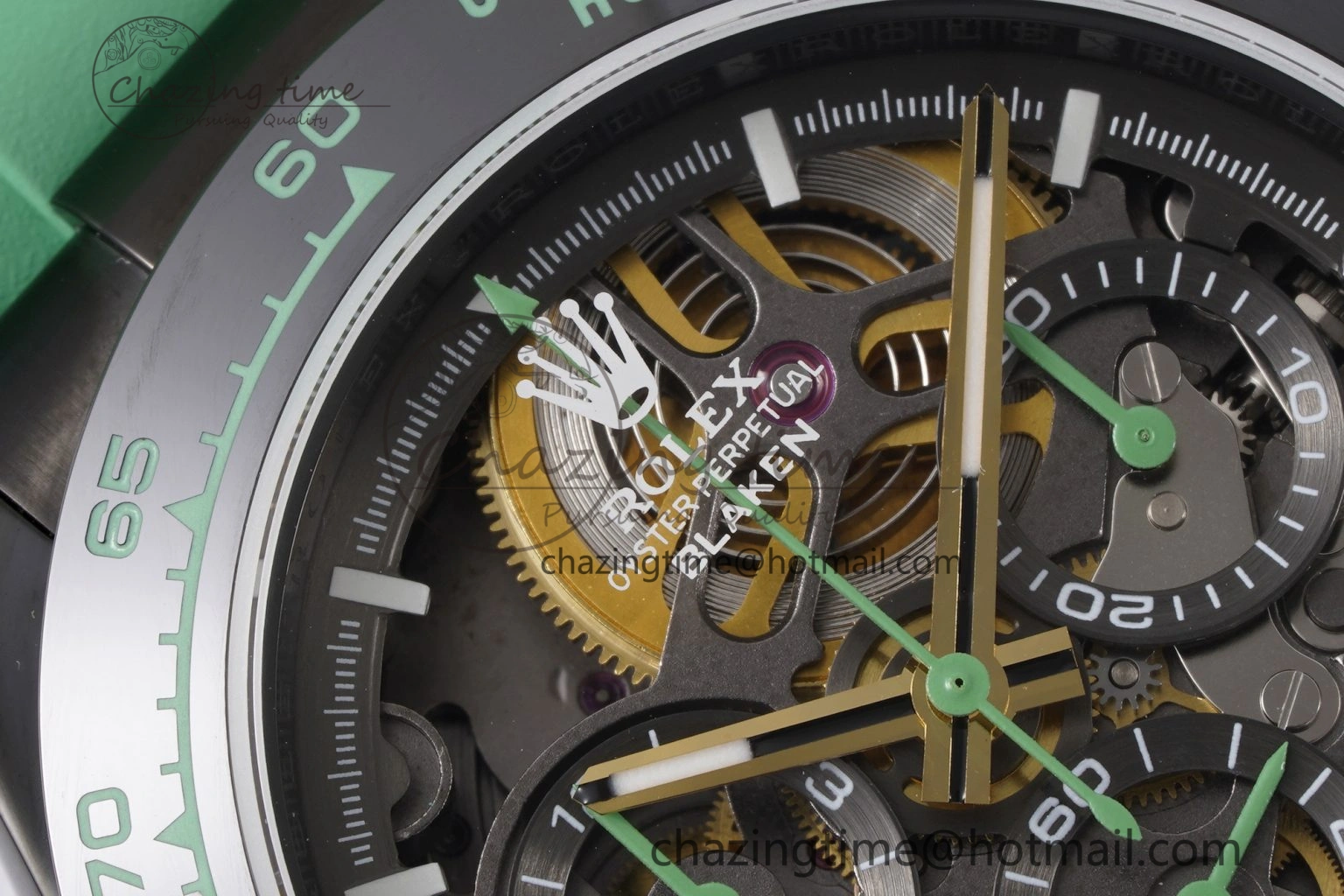 SoftTouch Daytona PVD Ceramic Bezel GETF Best Edition Skeleton Green Dial on Avocado Green Rubber Strap SA 1941