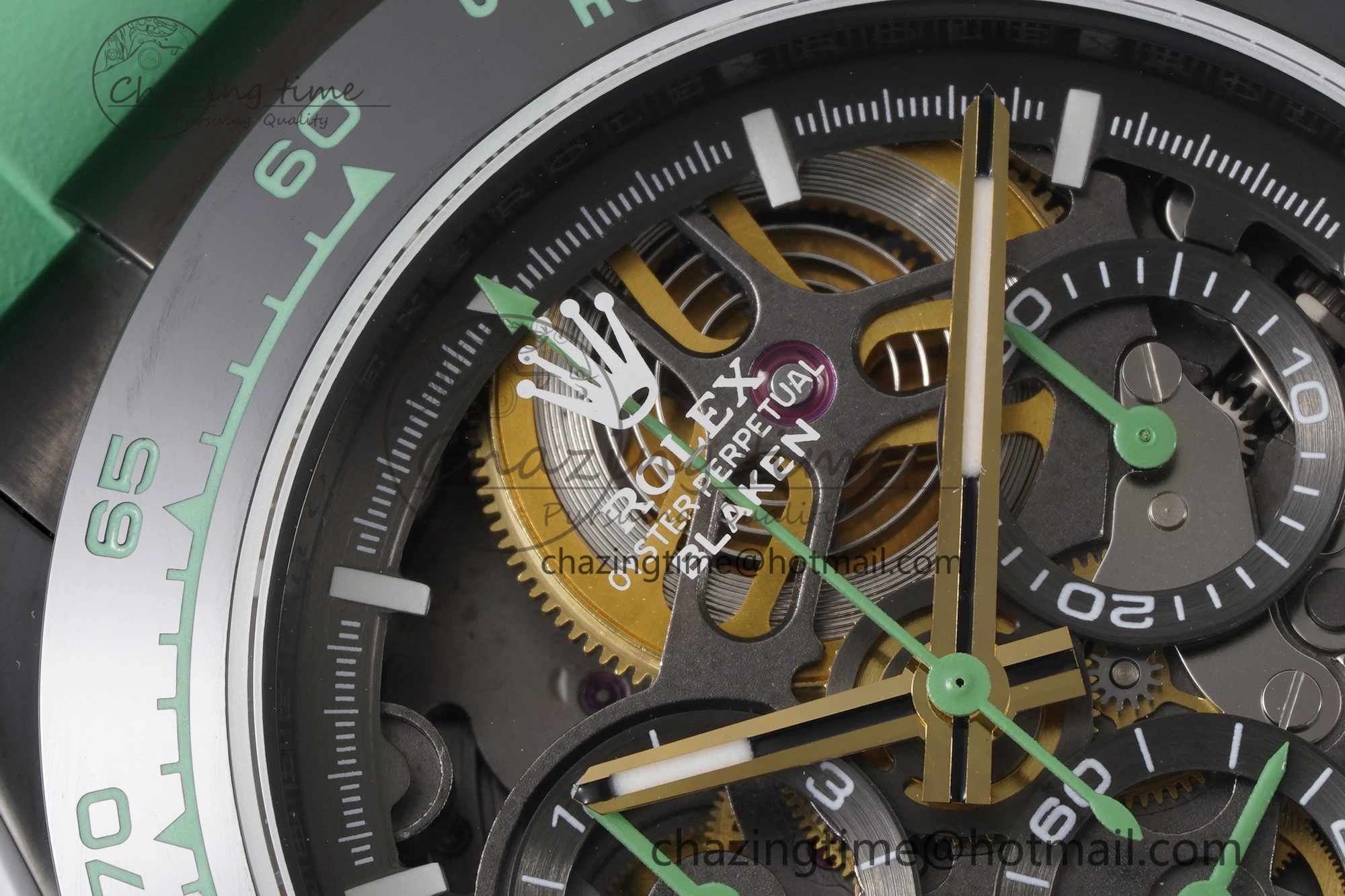 SoftTouch Daytona PVD Ceramic Bezel GETF Best Edition Skeleton Green Dial on Avocado Green Rubber Strap SA 1941