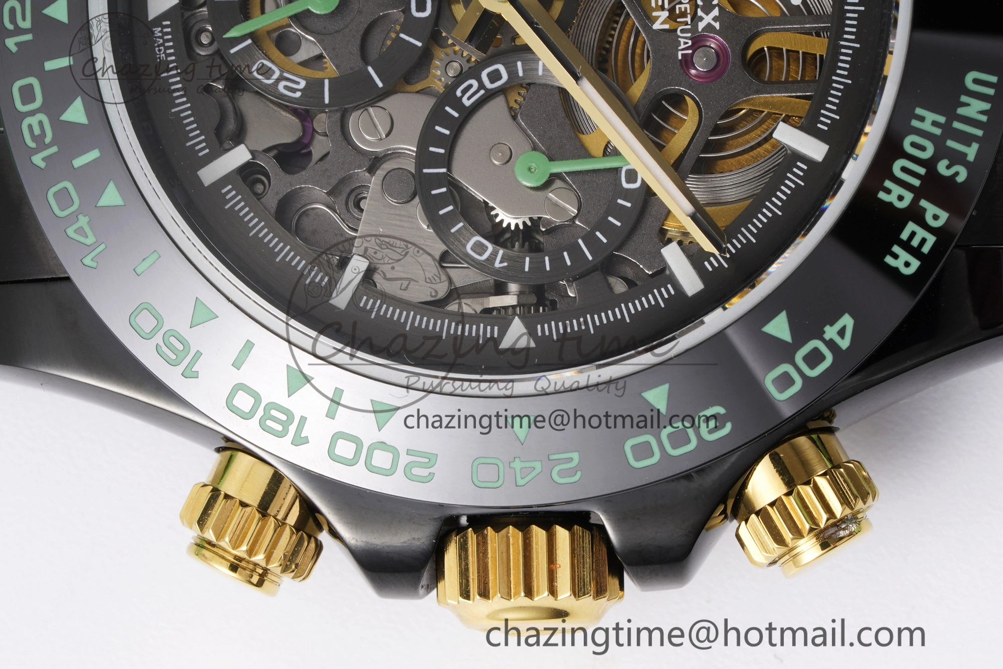 SoftTouch Daytona PVD Ceramic Bezel GETF Best Edition Skeleton Green Dial on Avocado Green Rubber Strap SA 1941