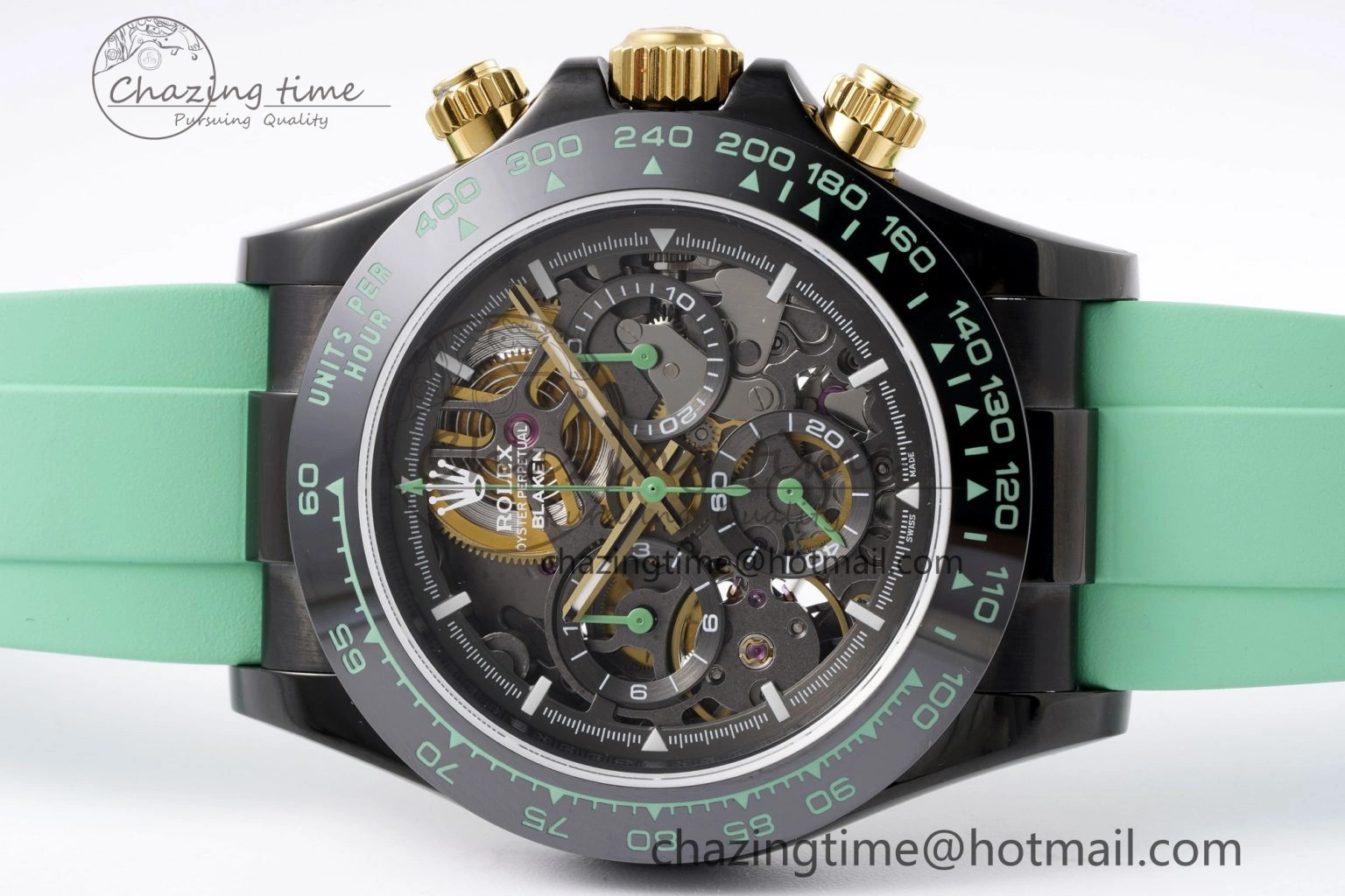 SoftTouch Daytona PVD Ceramic Bezel GETF Best Edition Skeleton Green Dial on Avocado Green Rubber Strap SA 1941