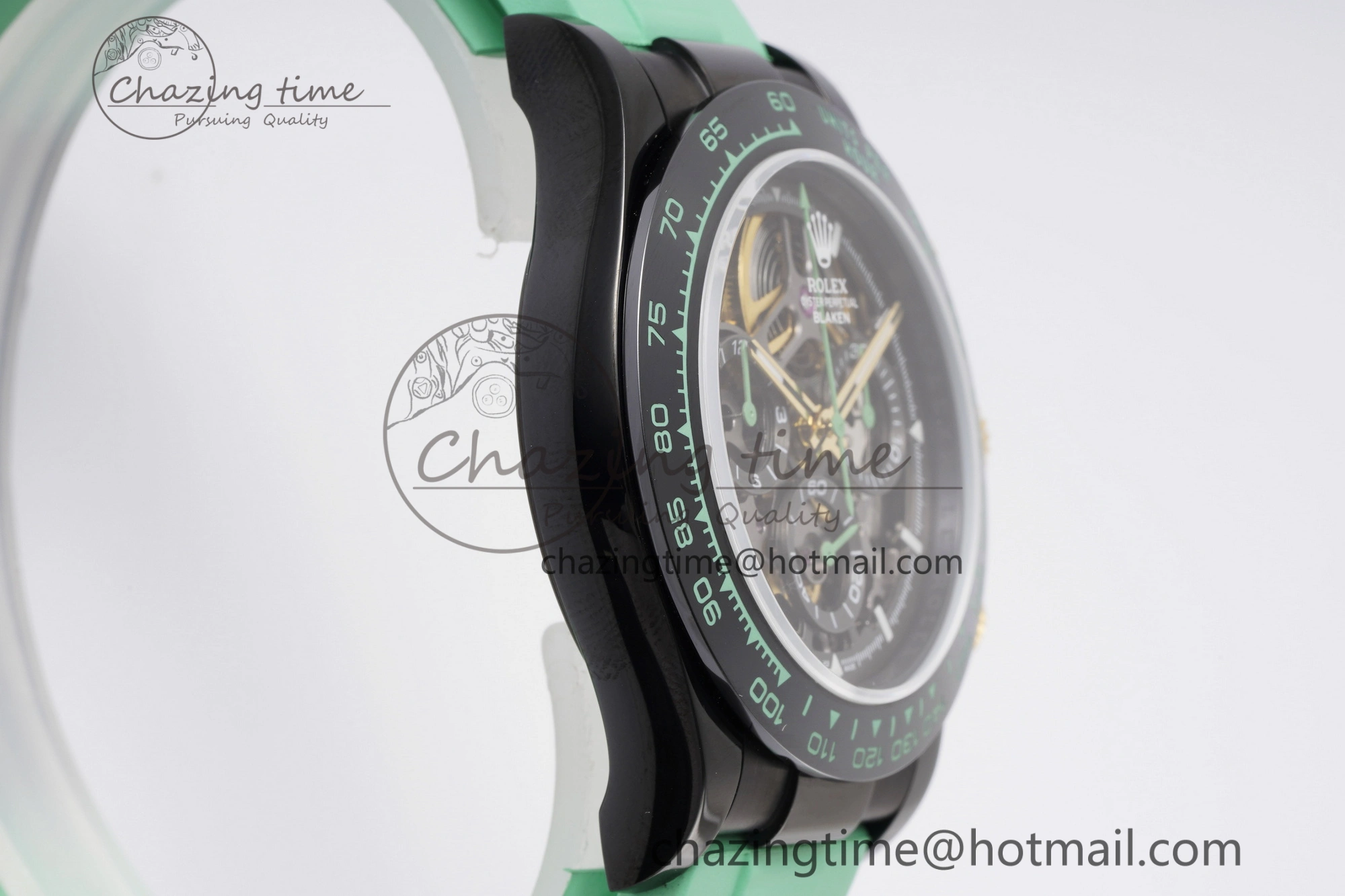 SoftTouch Daytona PVD Ceramic Bezel GETF Best Edition Skeleton Green Dial on Avocado Green Rubber Strap SA 1941