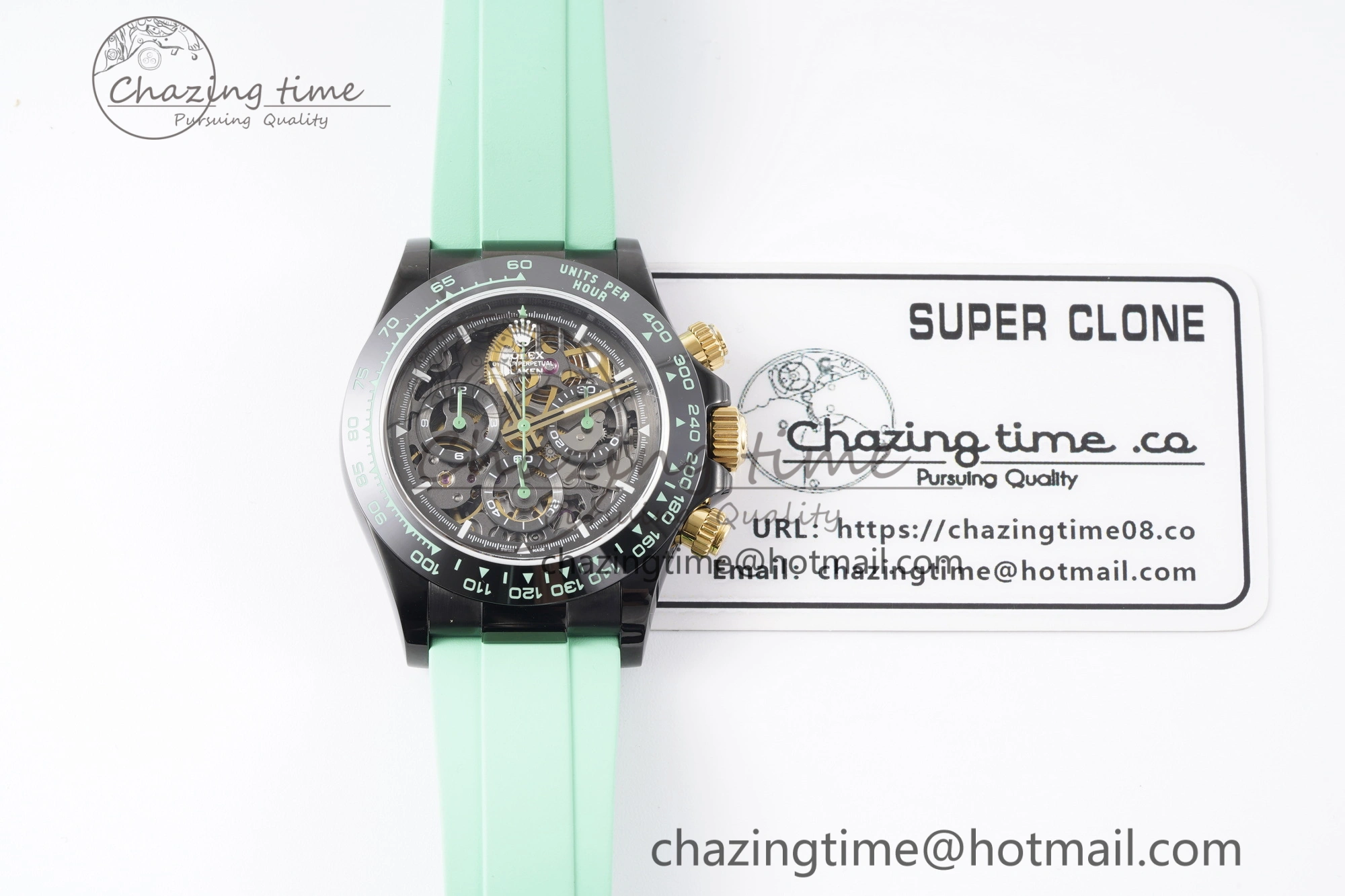 SoftTouch Daytona PVD Ceramic Bezel GETF Best Edition Skeleton Green Dial on Avocado Green Rubber Strap SA 1941