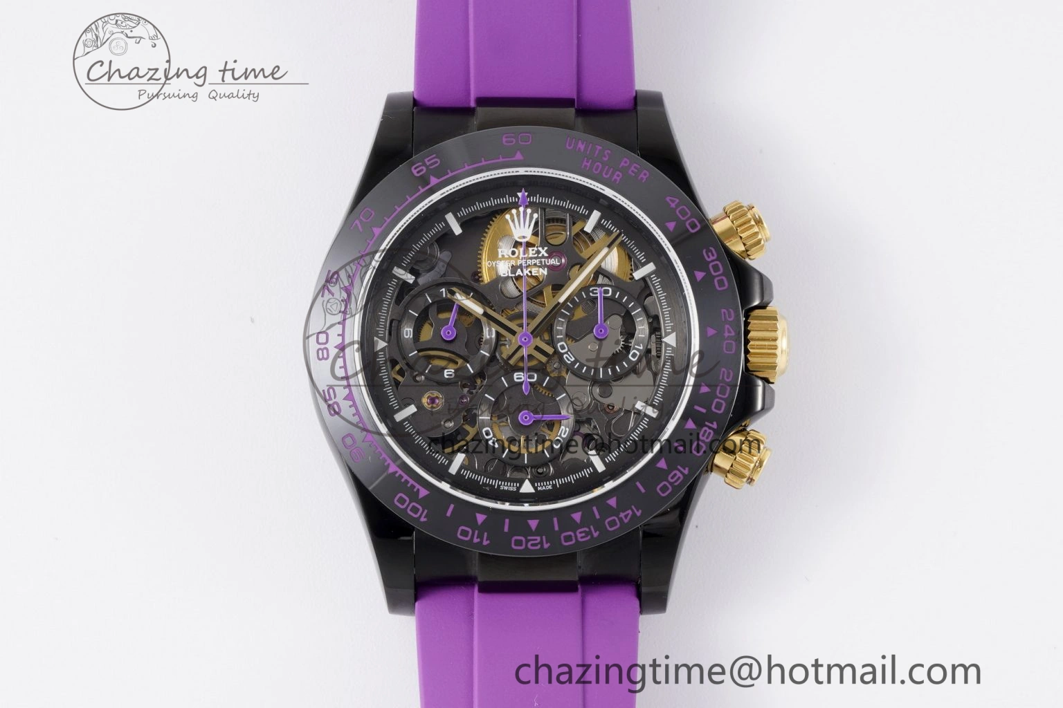 Daytona PVD Ceramic Bezel GETF Best Edition Skeleton Purple Dial on Purple Rubber Strap SA Efficient 1935