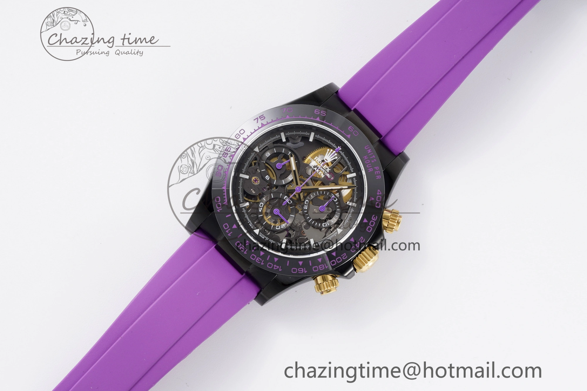 Daytona PVD Ceramic Bezel GETF Best Edition Skeleton Purple Dial on Purple Rubber Strap SA Efficient 1935